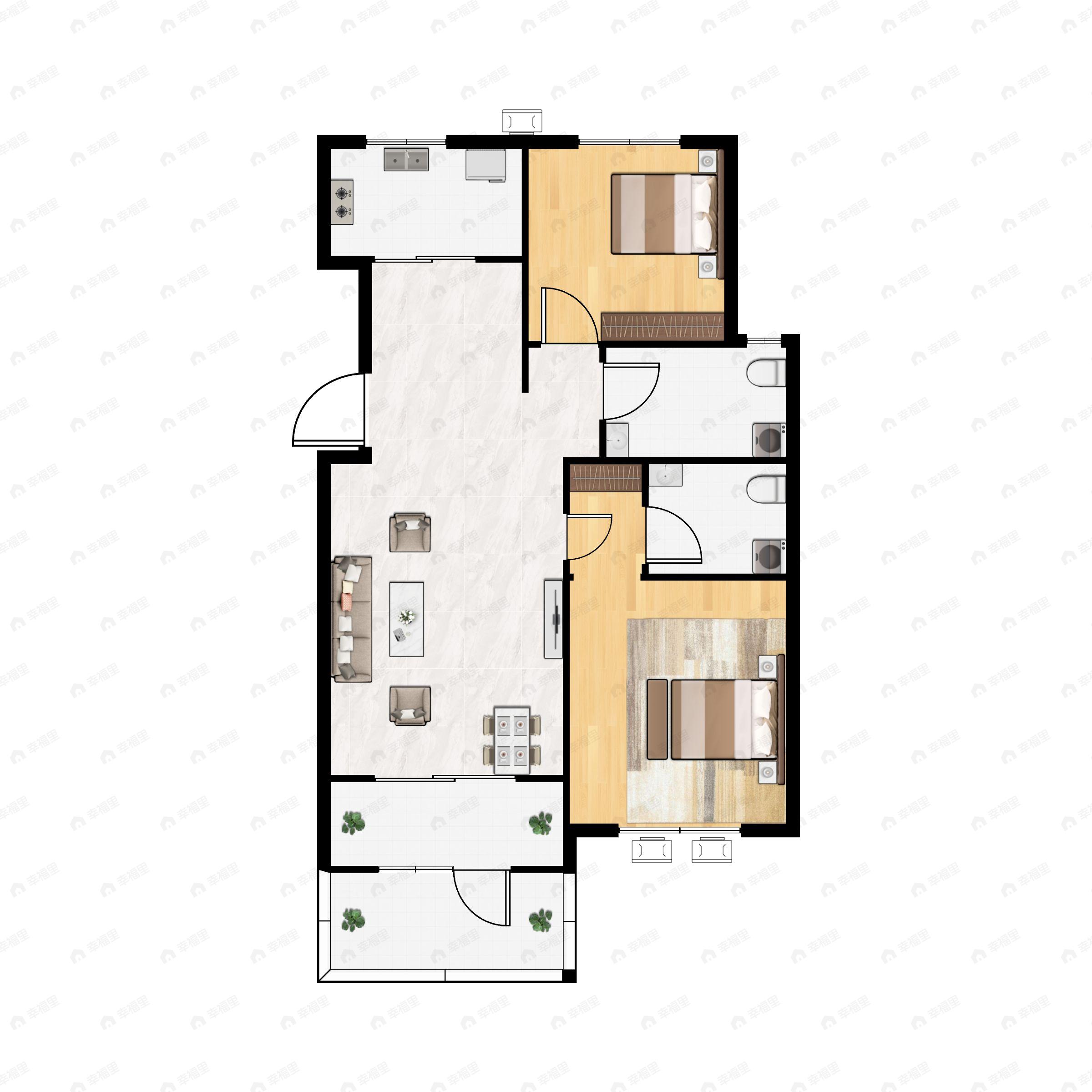 2室2厅2卫建面84平户型图