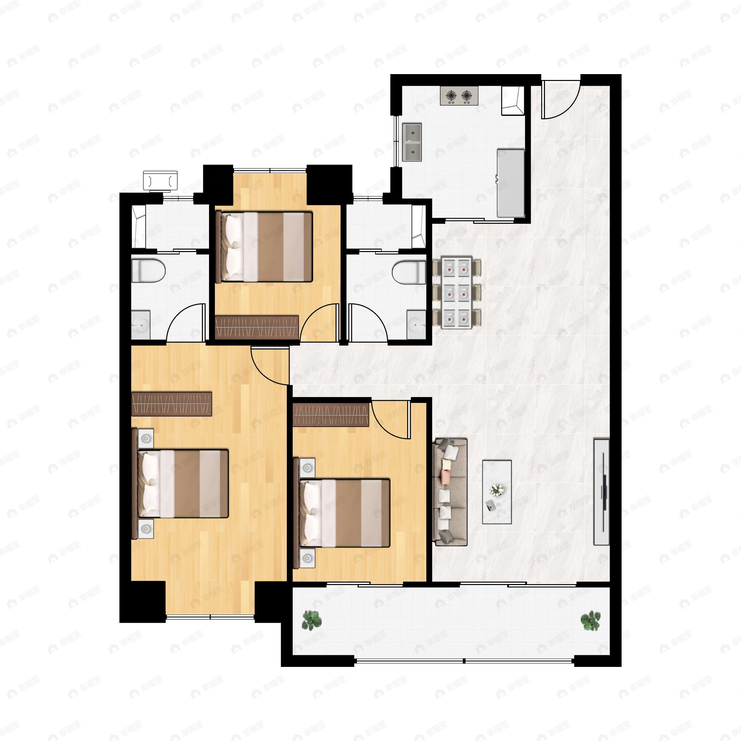 3室2厅2卫建面116平户型图