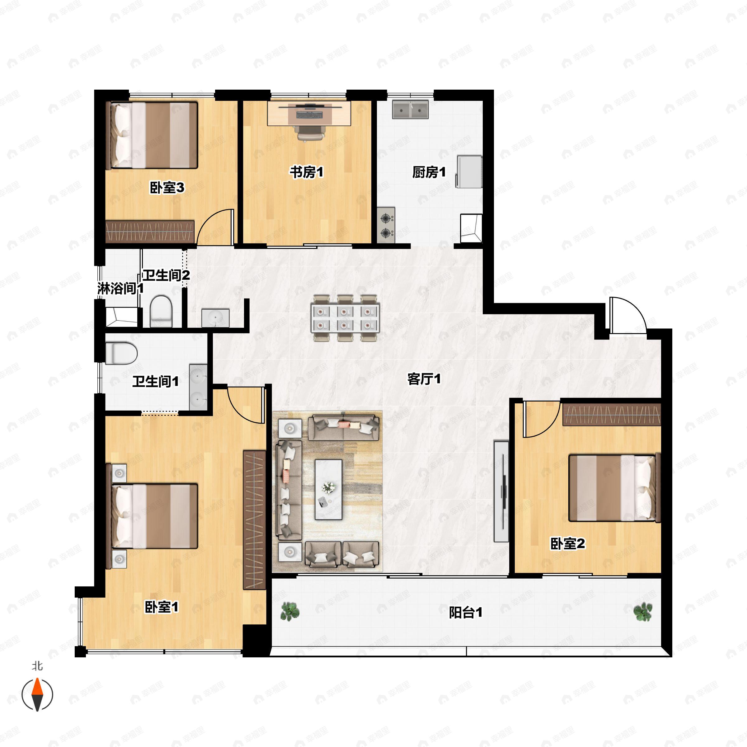 白桦林悦4室2厅2卫户型图