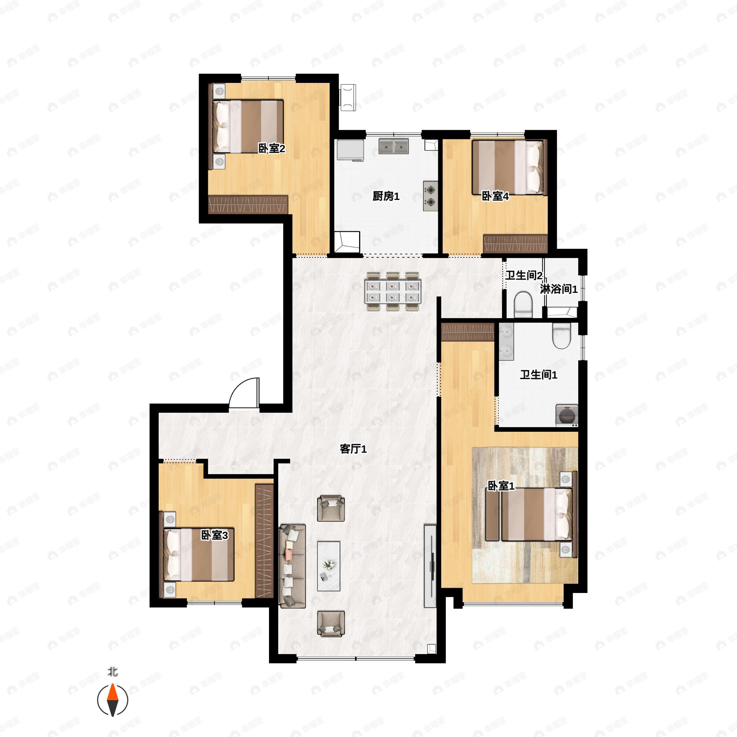 4室2厅2卫建面165平户型图