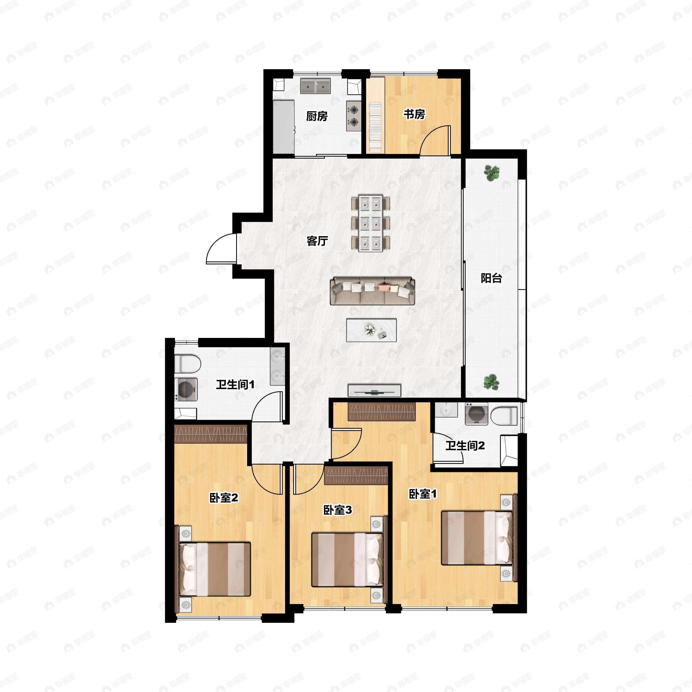 4室2厅2卫建面125平南户型图