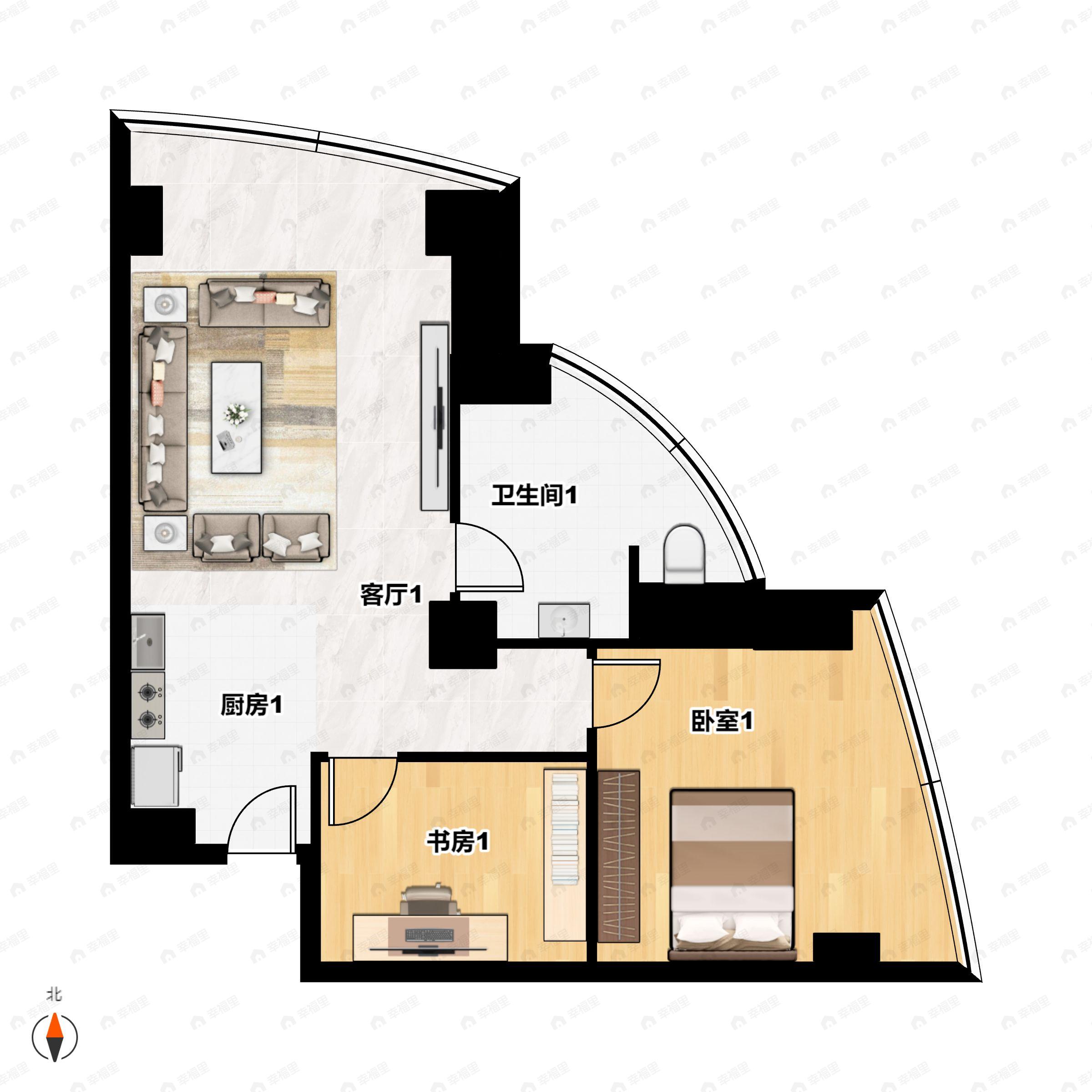 2室1厅1卫建面98平北户型图