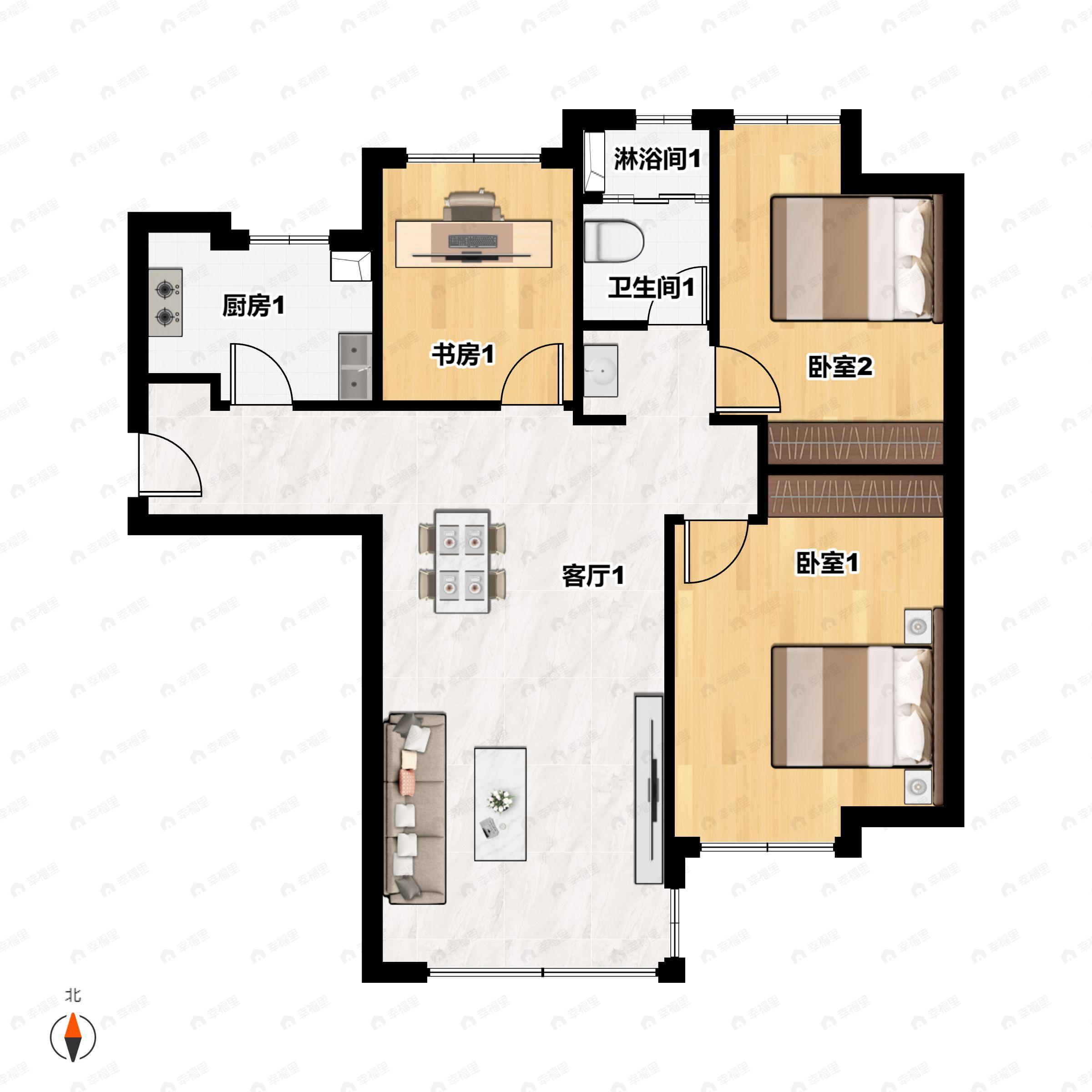 三湘印象森林海尚城3室2厅1卫户型图