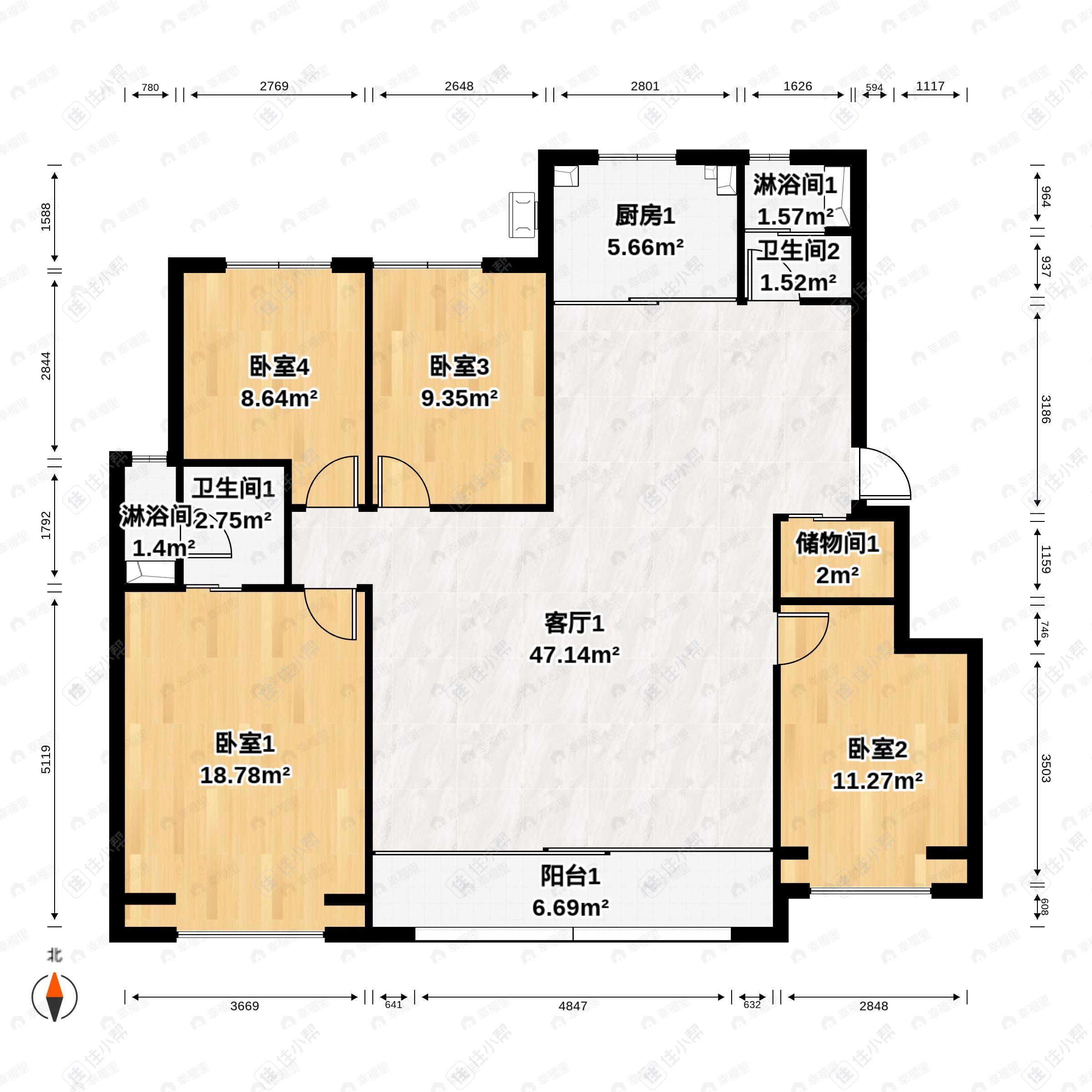 未来城4室2厅2卫户型图