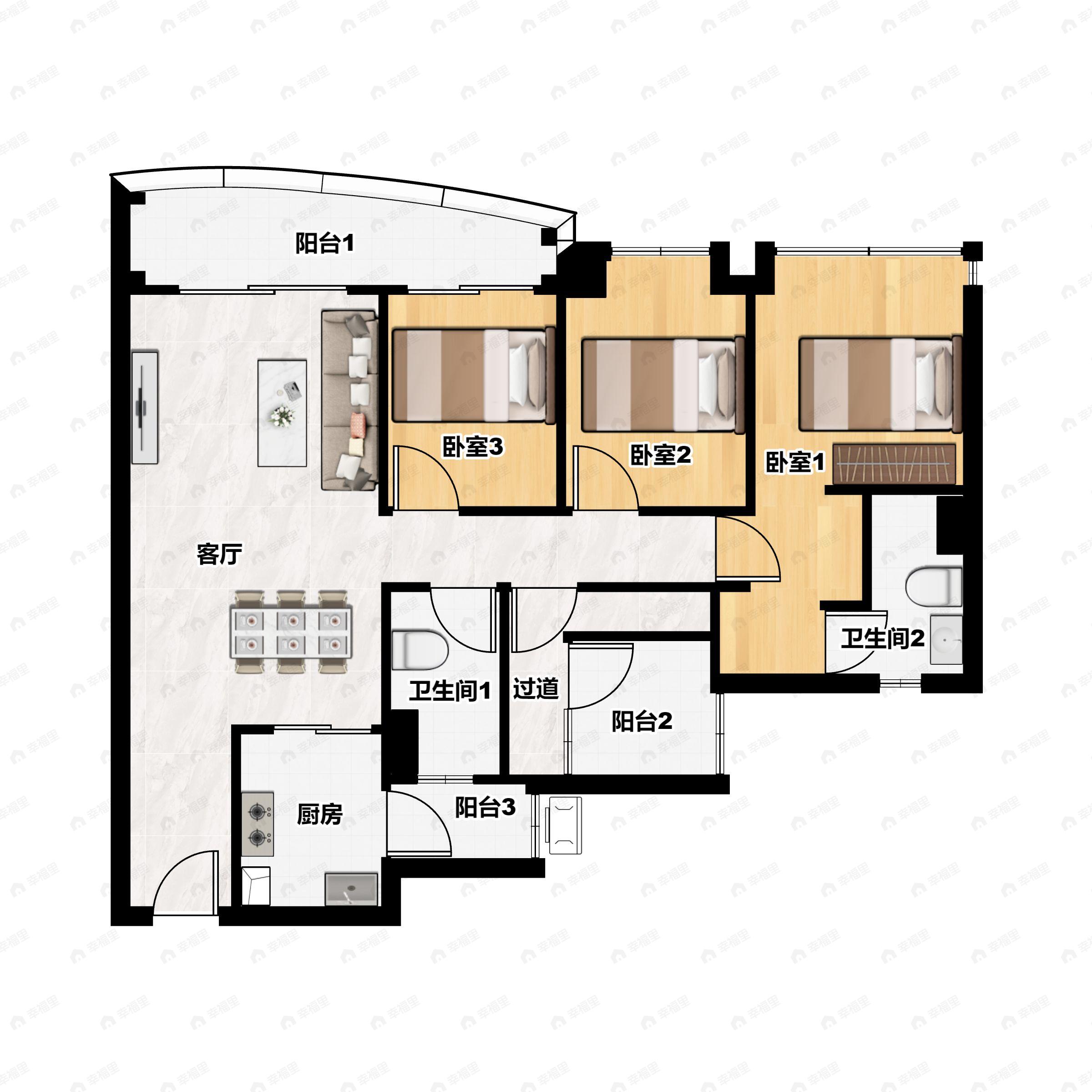 4室2厅2卫建面143平西北户型图