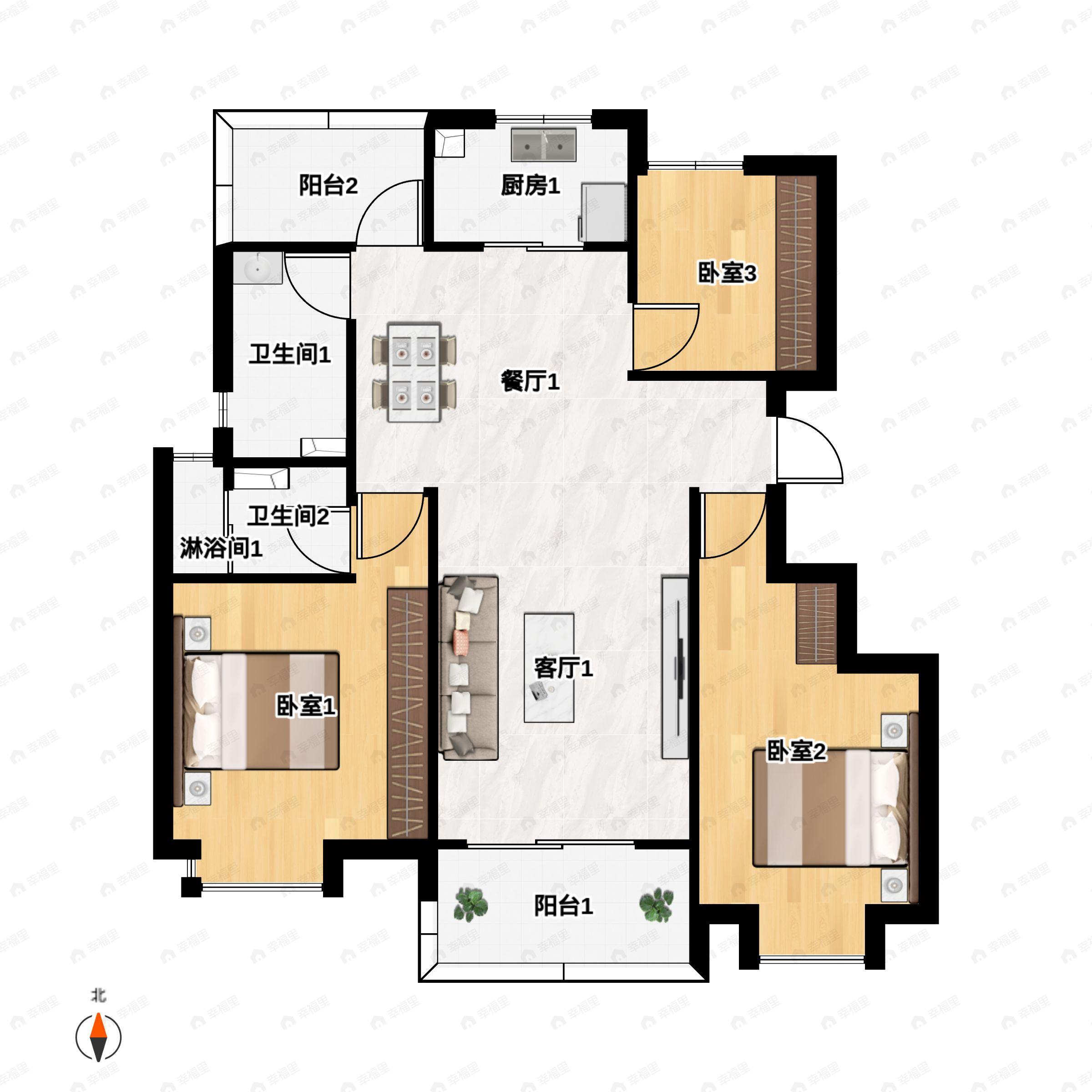 3室2厅2卫建面116平户型图