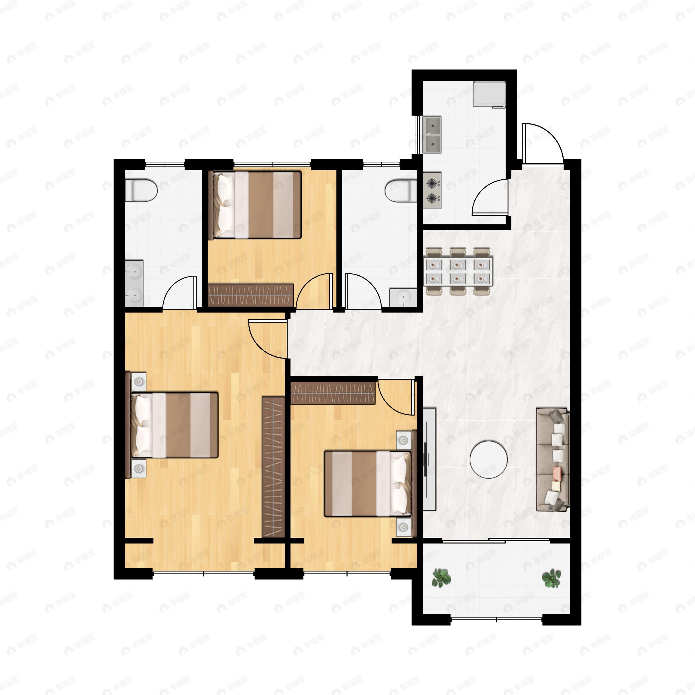 3室2厅2卫建面97平户型图