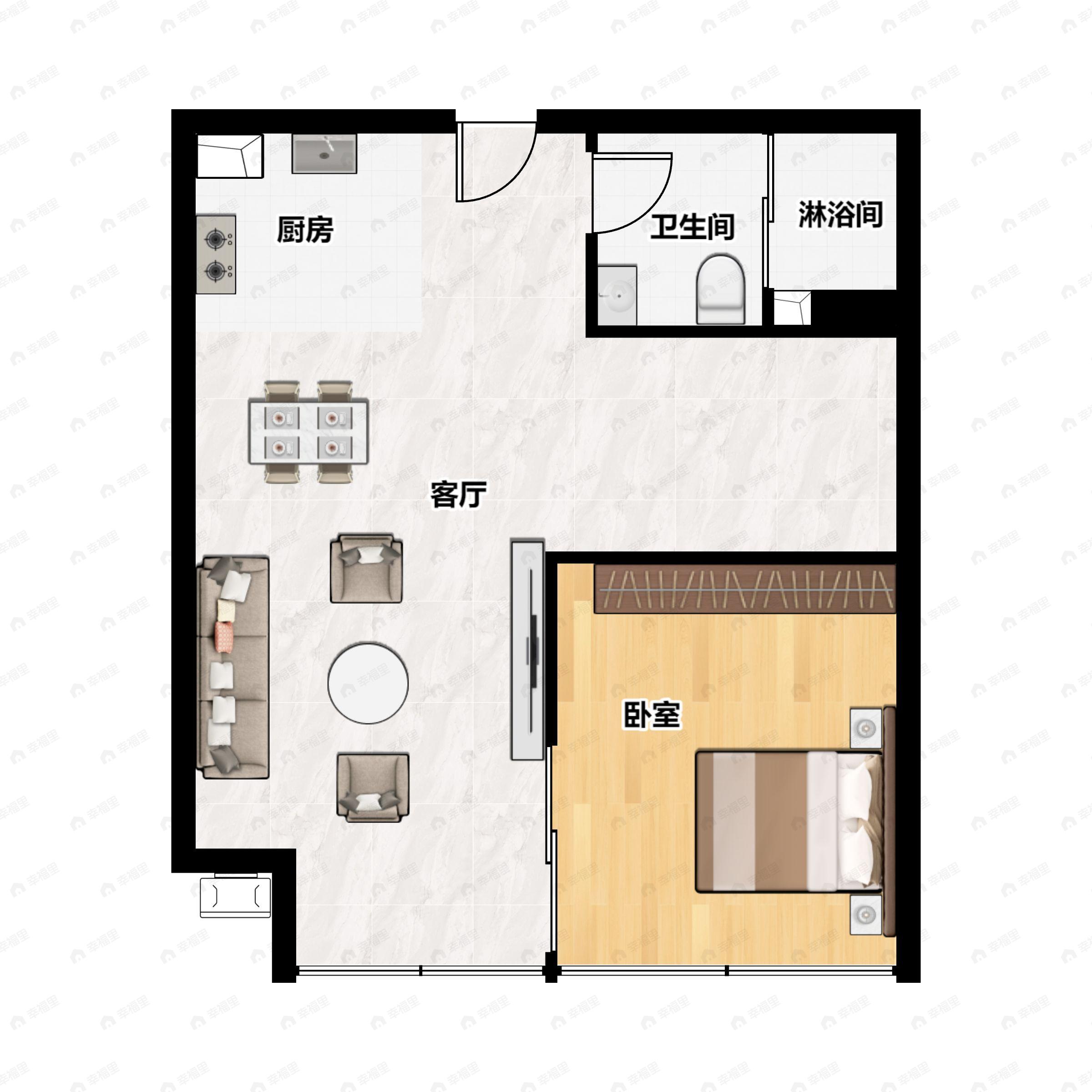 1室3厅1卫建面49平户型图
