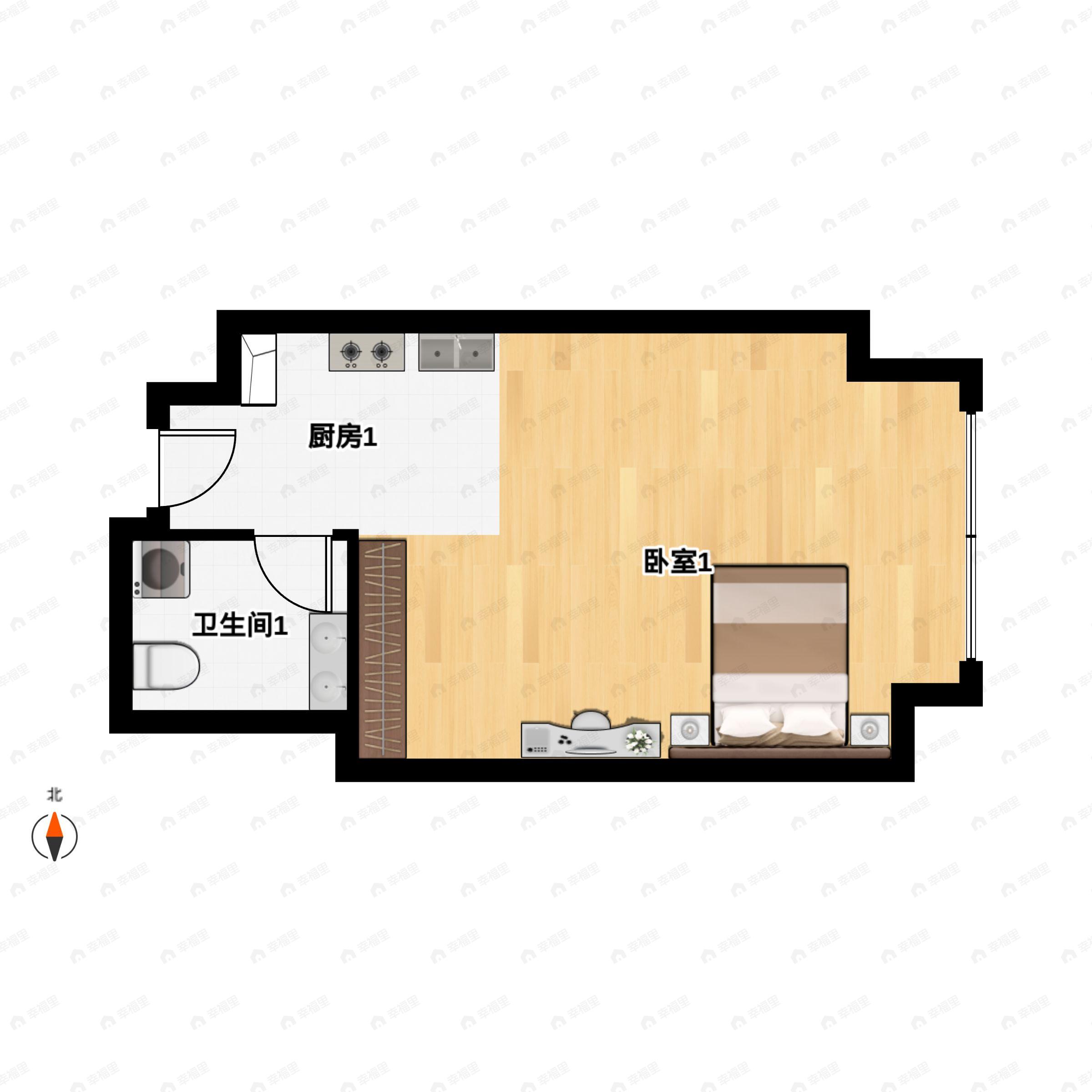 1室1厅1卫建面46m²北户型图
