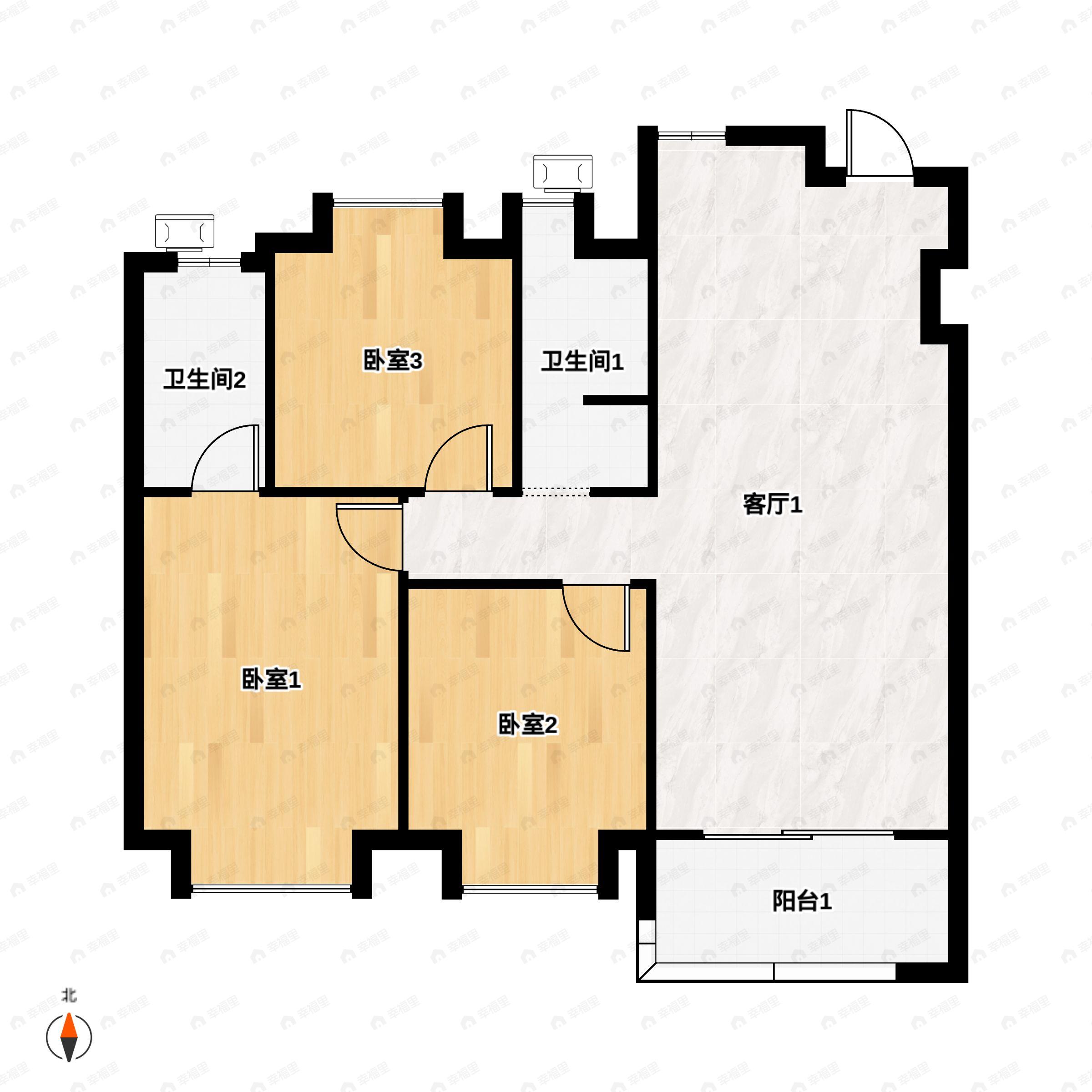 3室2厅2卫建面120平户型图