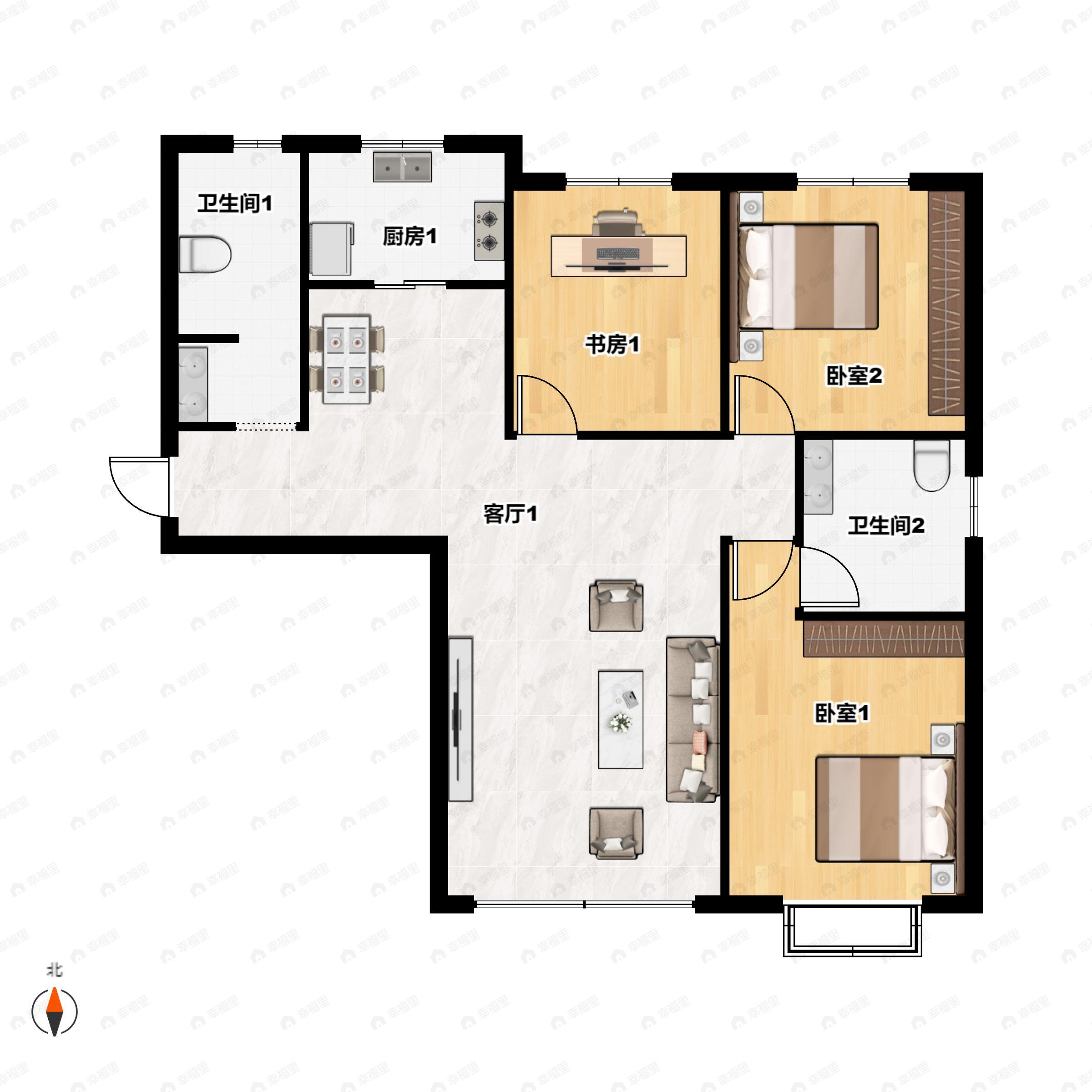 3室2厅2卫建面110平南户型图