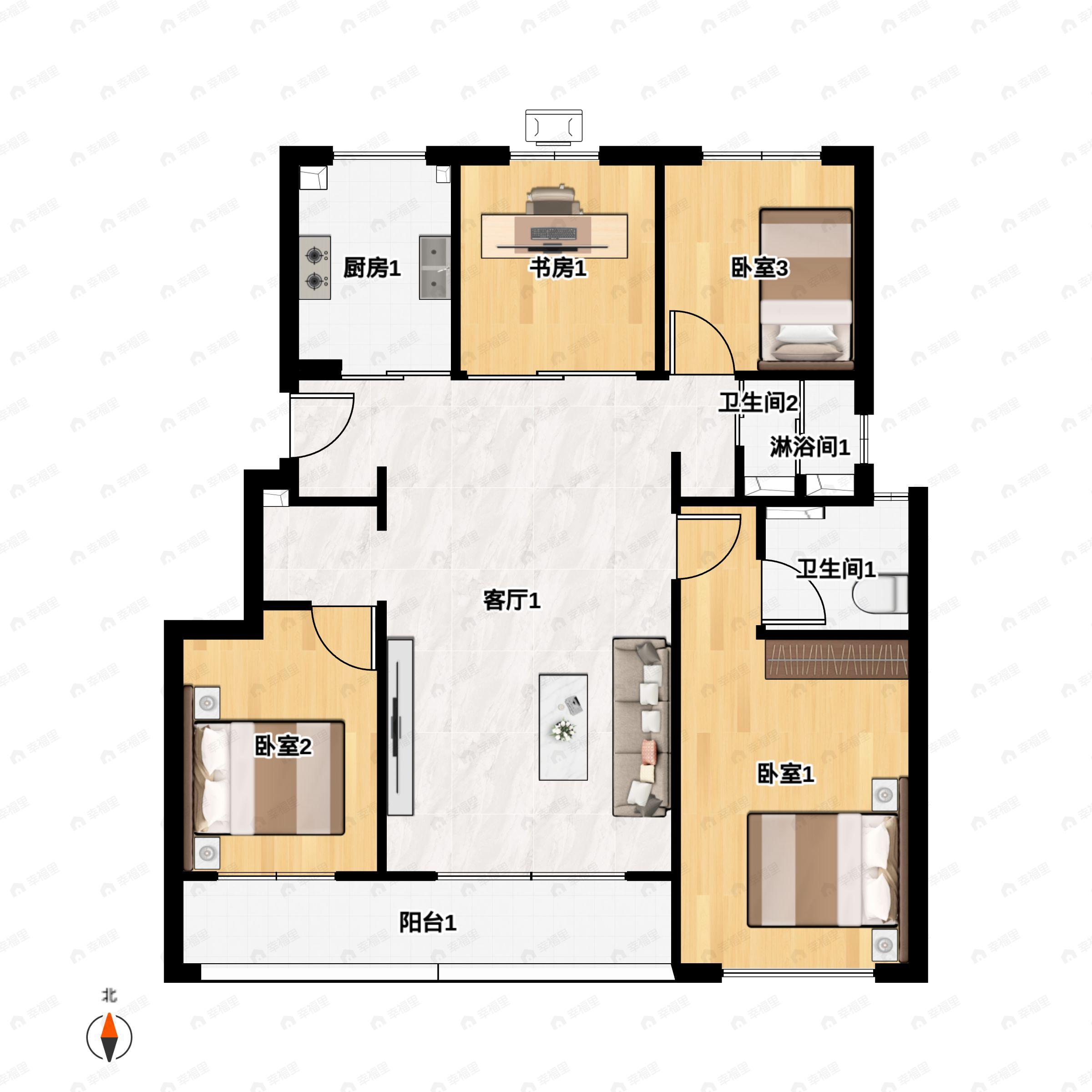 建发观云4室2厅2卫户型图