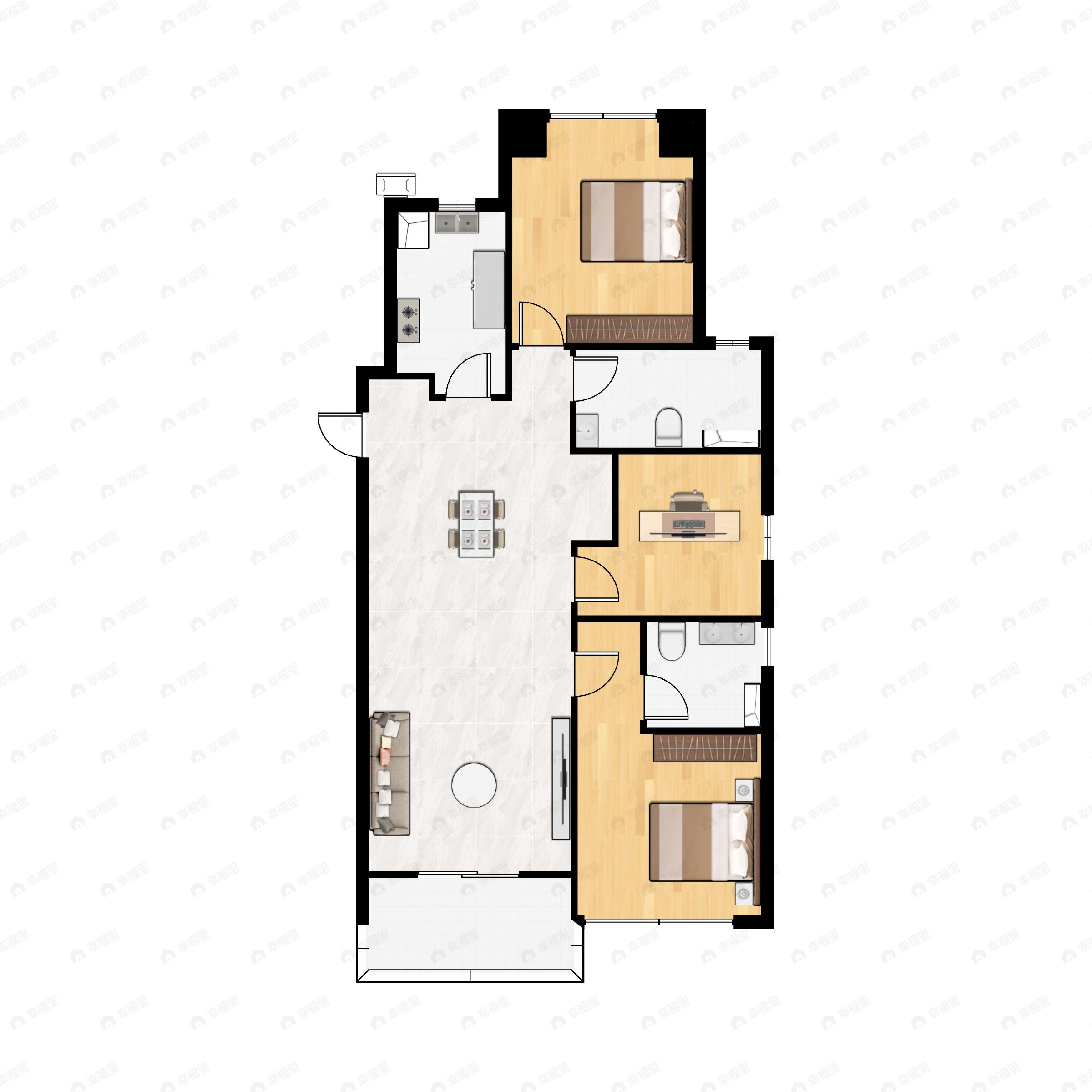 3室2厅2卫建面113m²北|南户型图