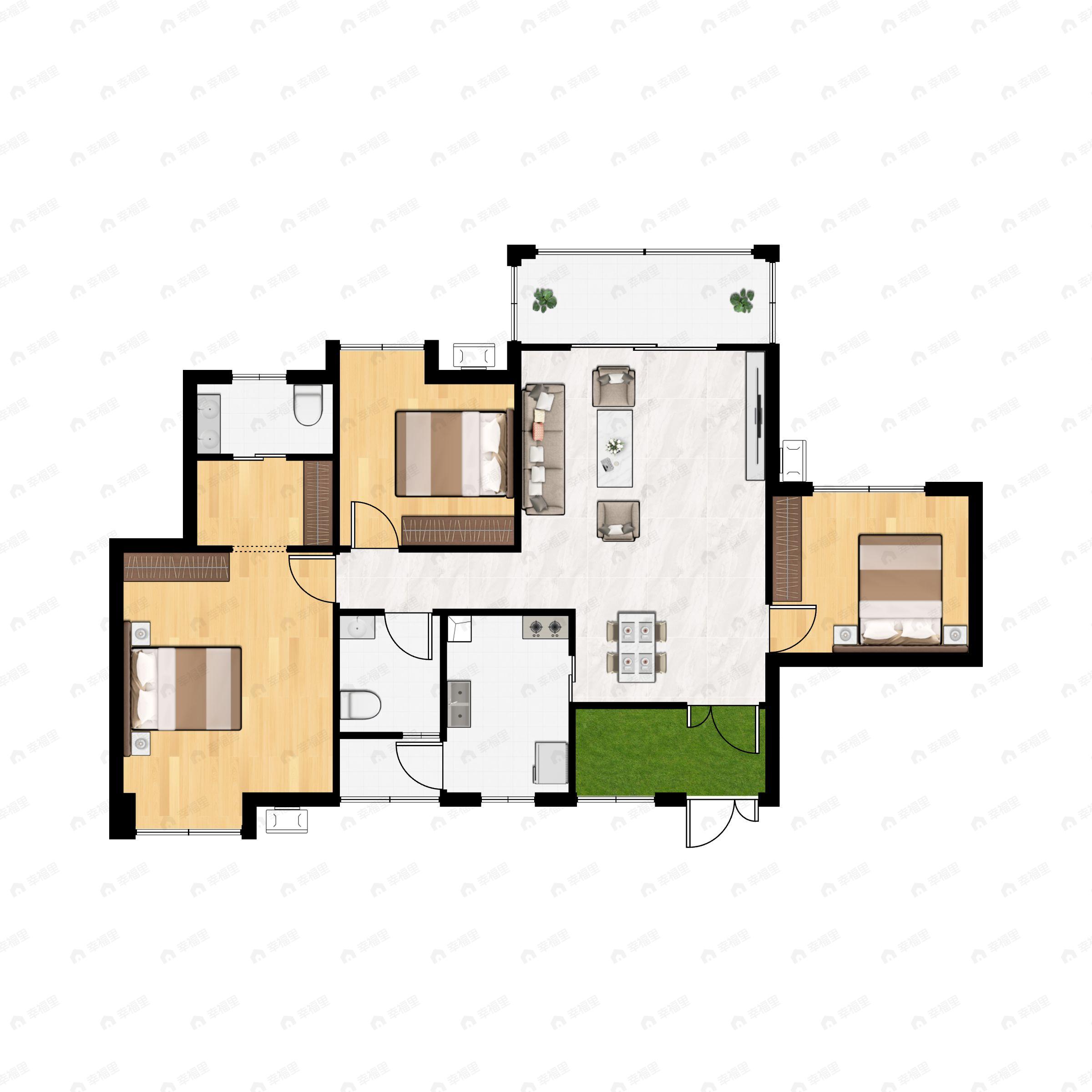 3室2厅2卫建面117平南户型图