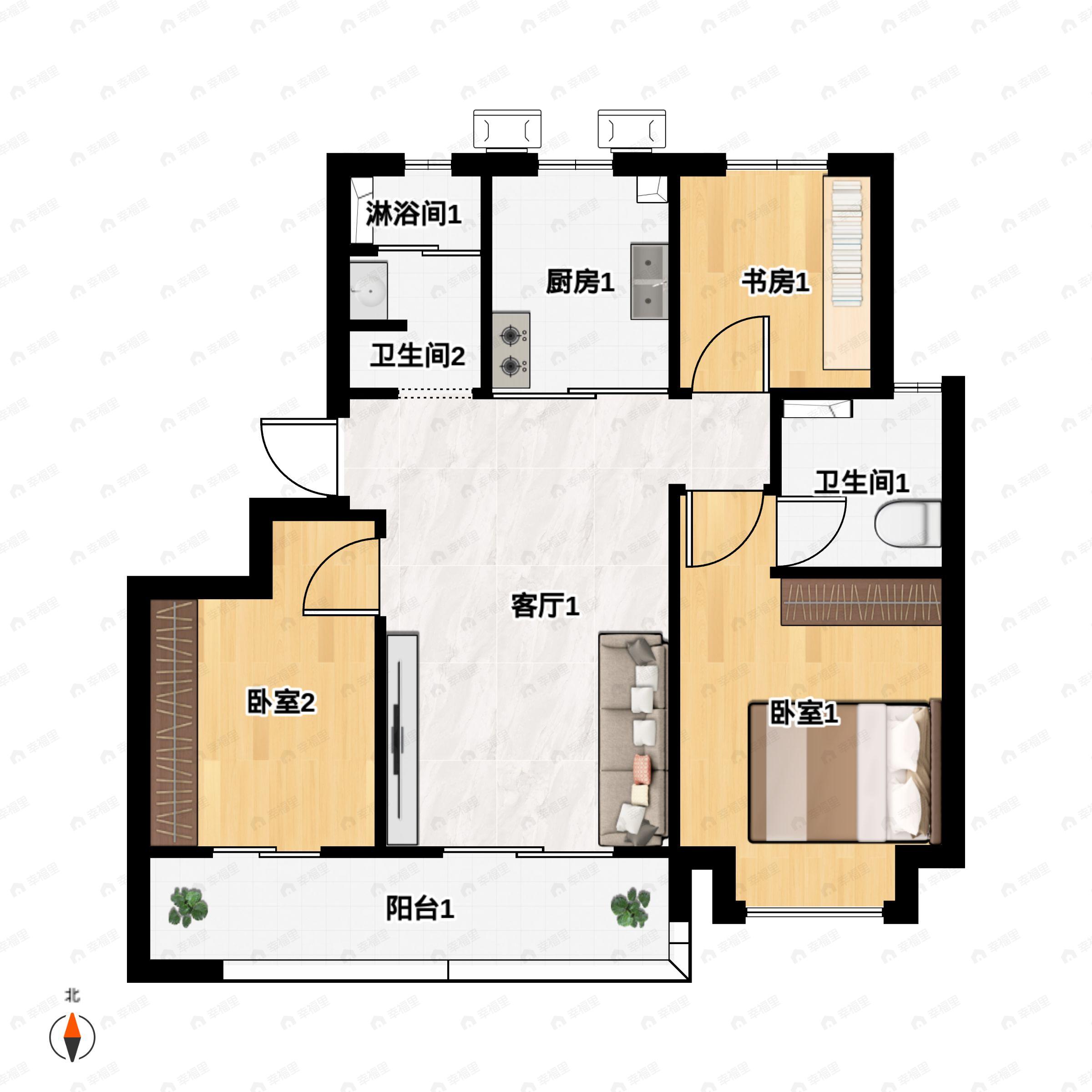 3室2厅2卫建面95平户型图