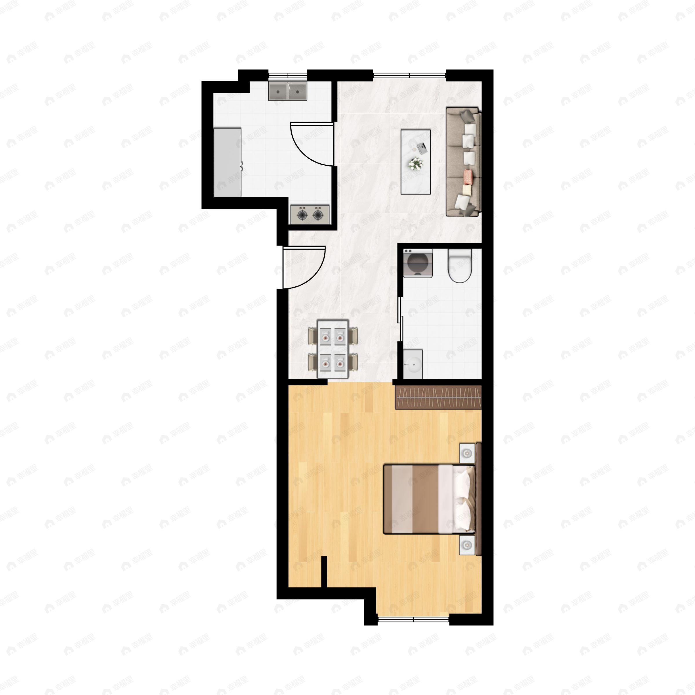 1室2厅1卫建面56平户型图
