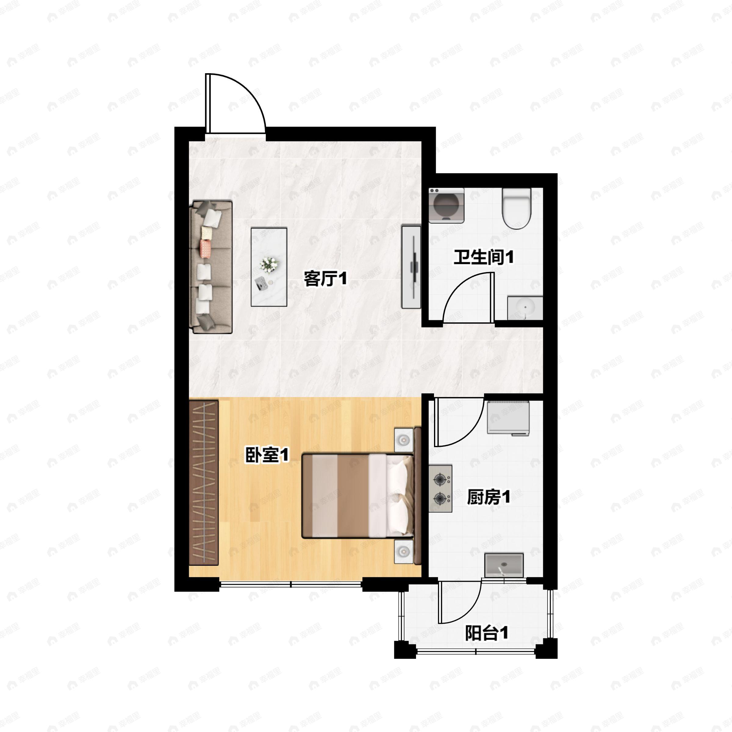 1室1厅1卫建面49平户型图