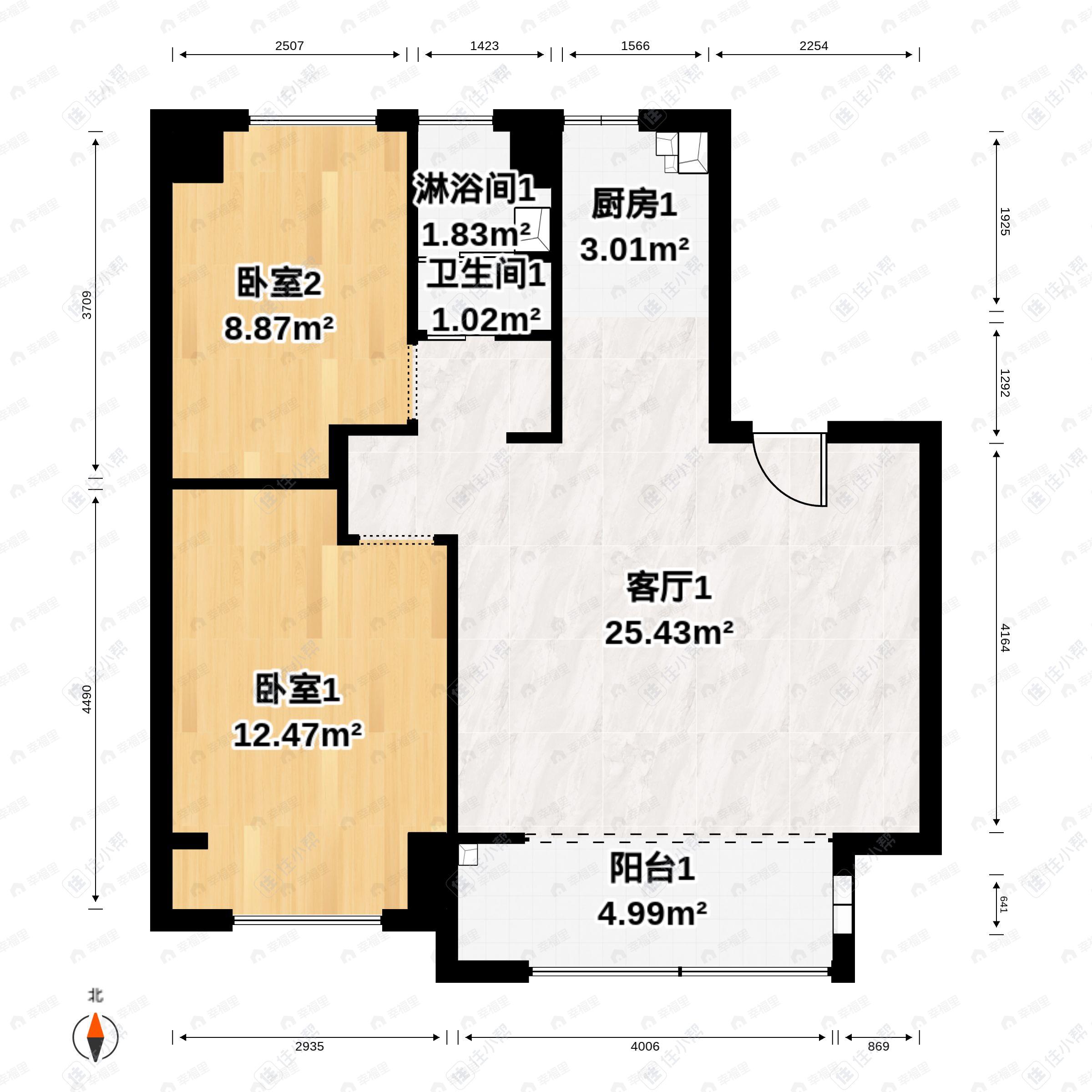 2室2厅1卫建面86平户型图
