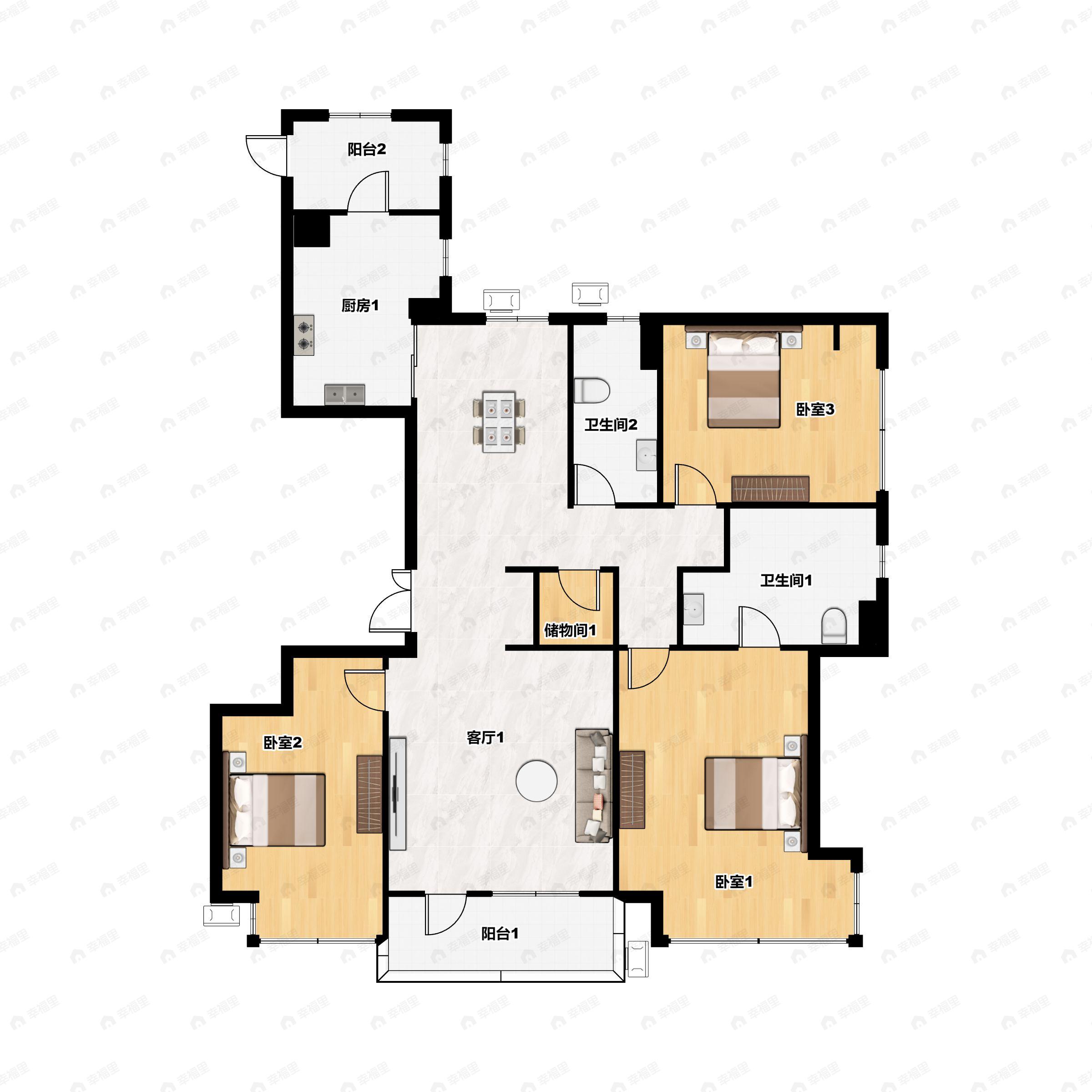 3室2厅2卫建面165平北|南户型图