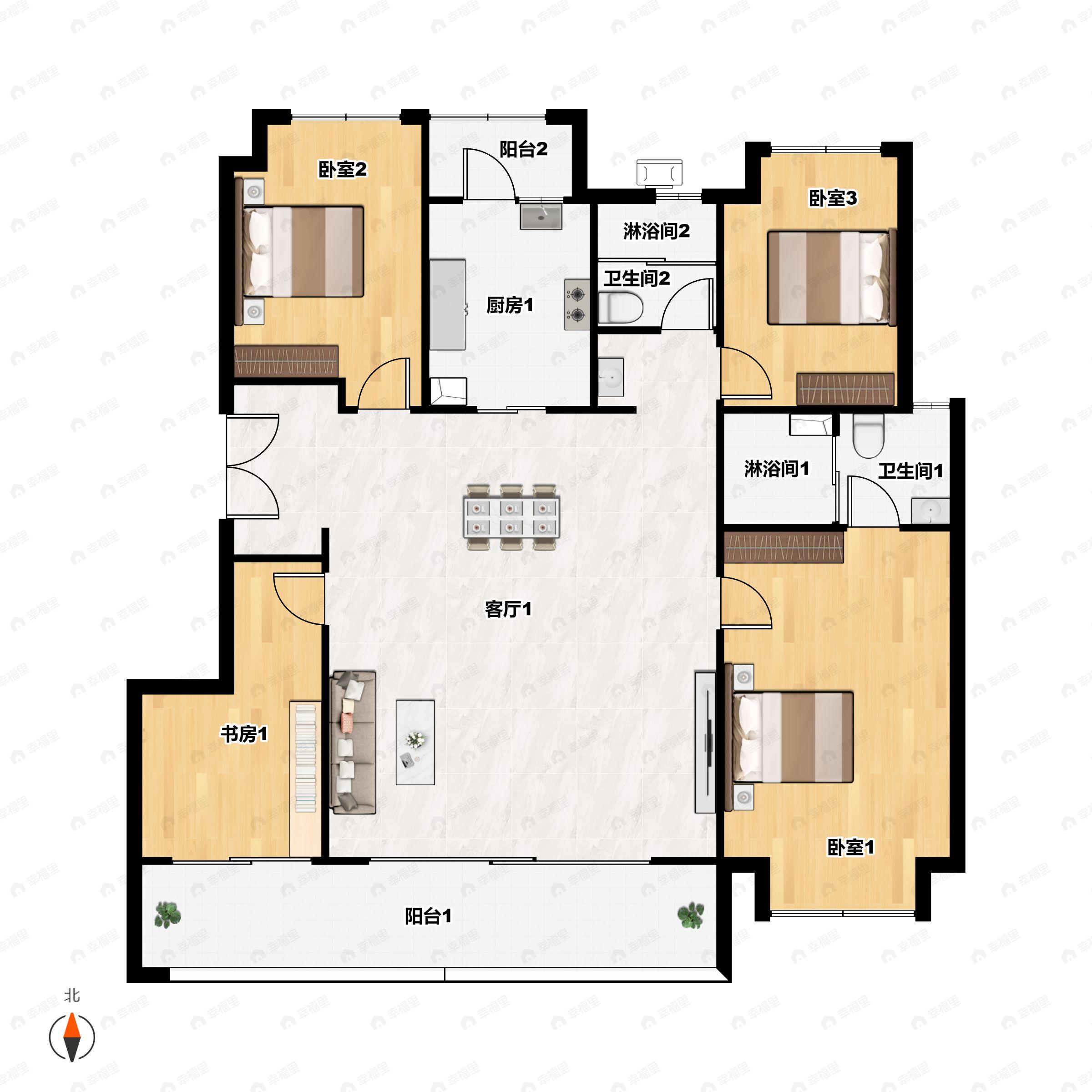 4室2厅2卫建面140平南户型图