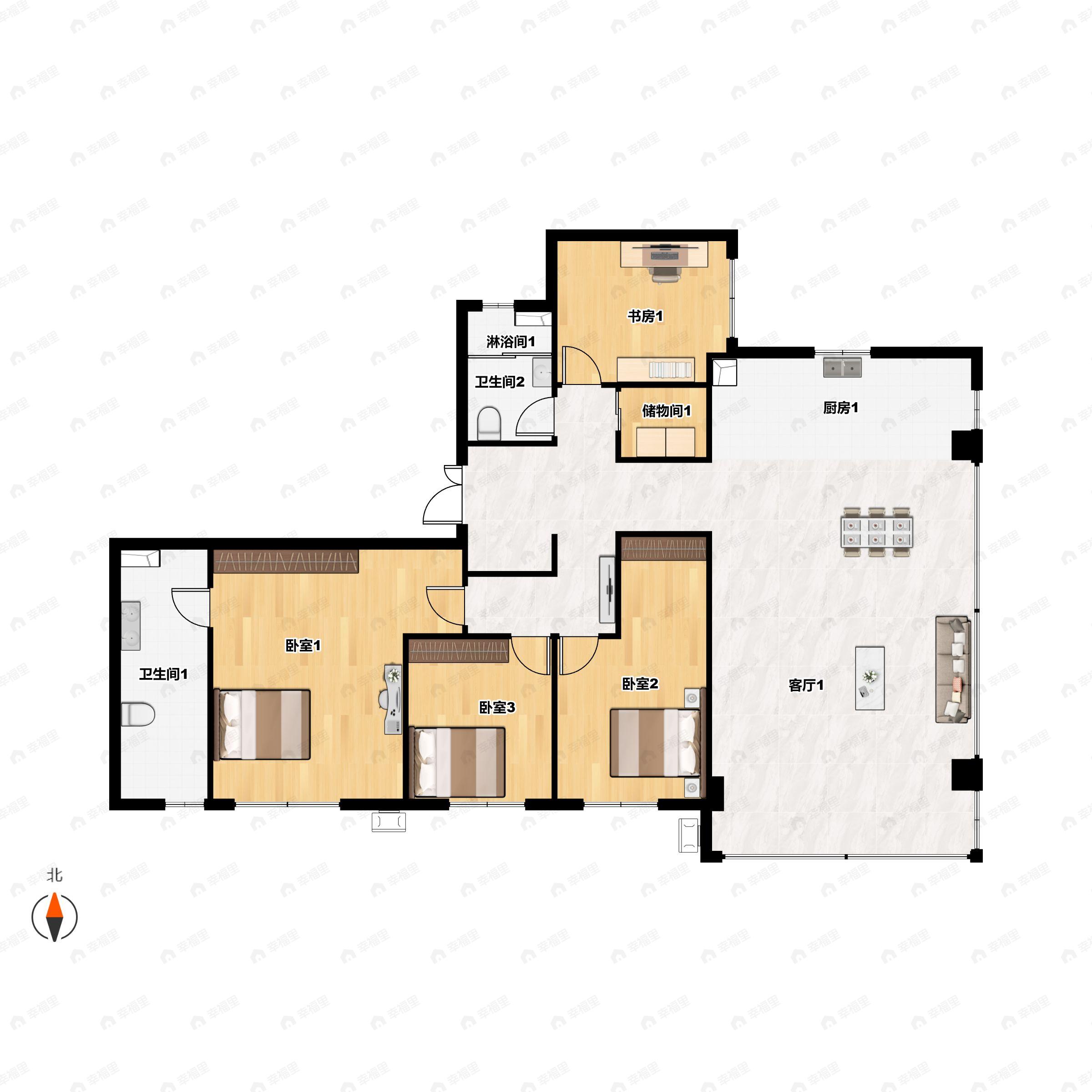4室2厅2卫建面169平南户型图