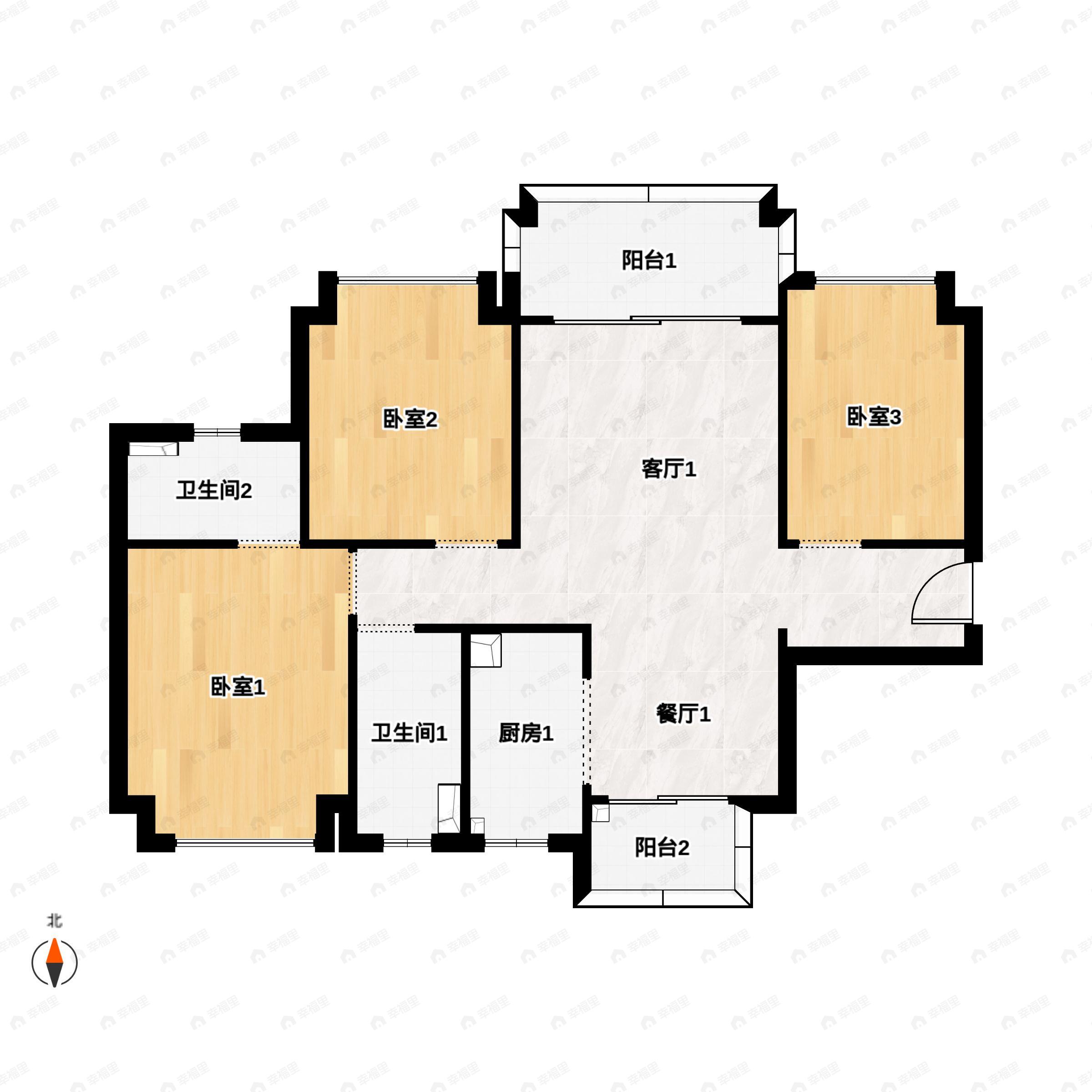 敏捷水映澜山3室2厅2卫户型图