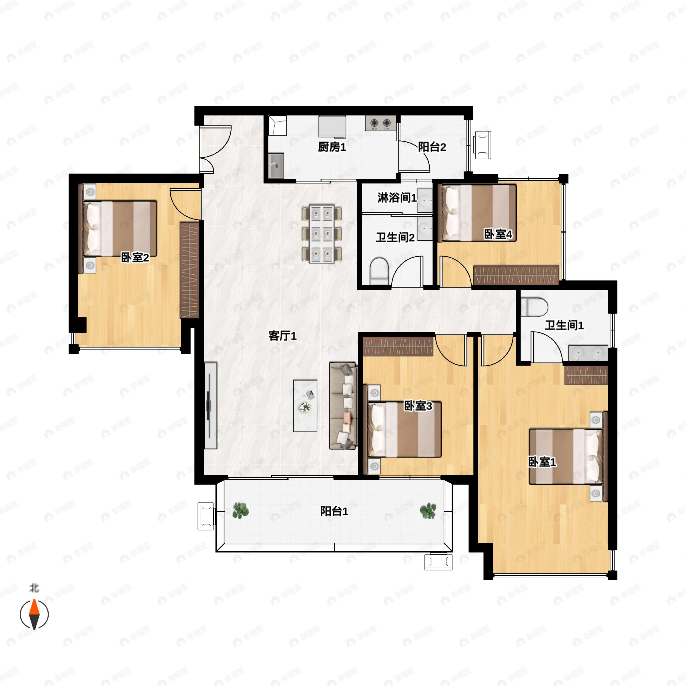 4室2厅2卫建面138平户型图