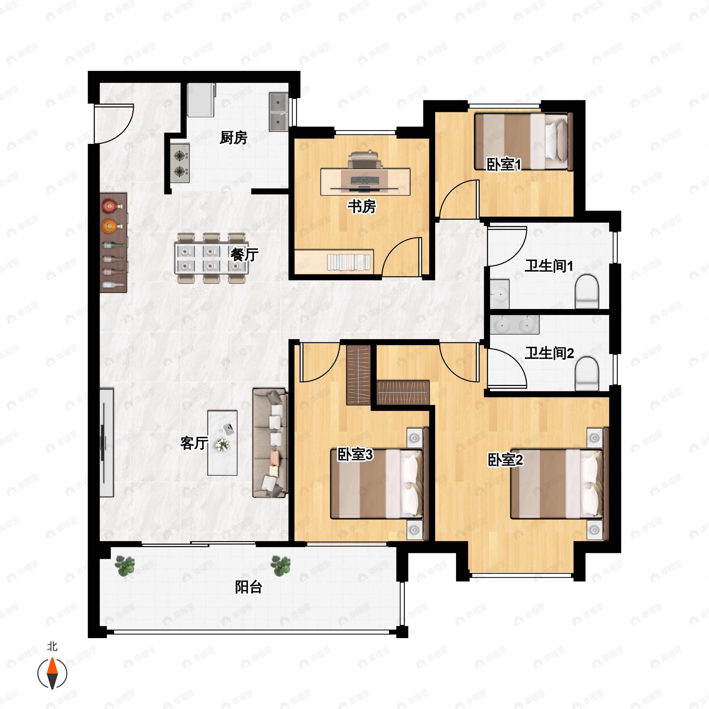 4室2厅2卫建面130平户型图