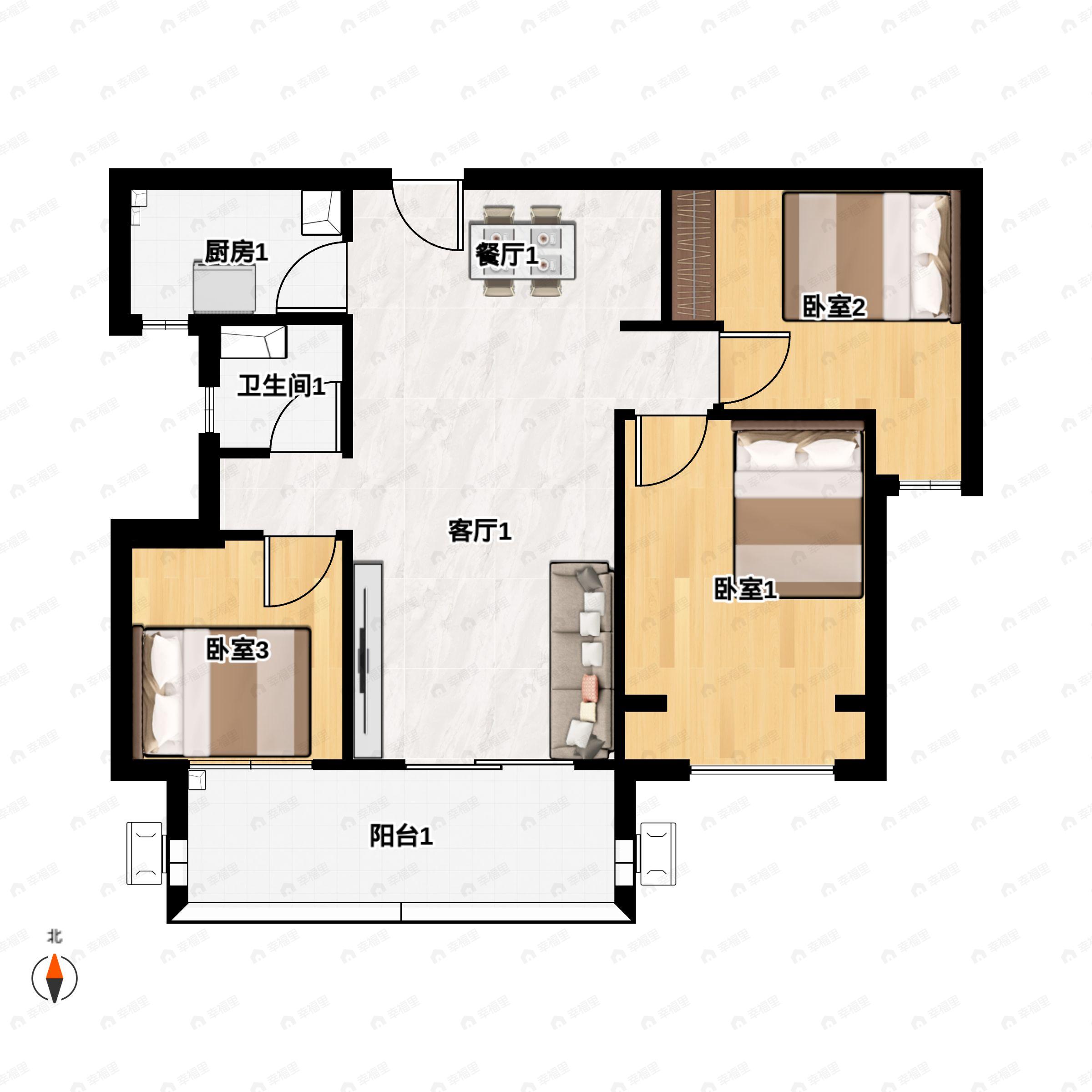 3室2厅1卫建面98平户型图