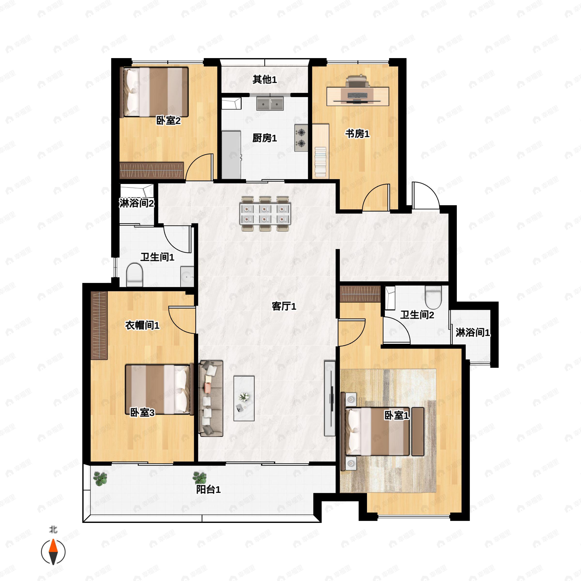 4室2厅2卫建面136平户型图