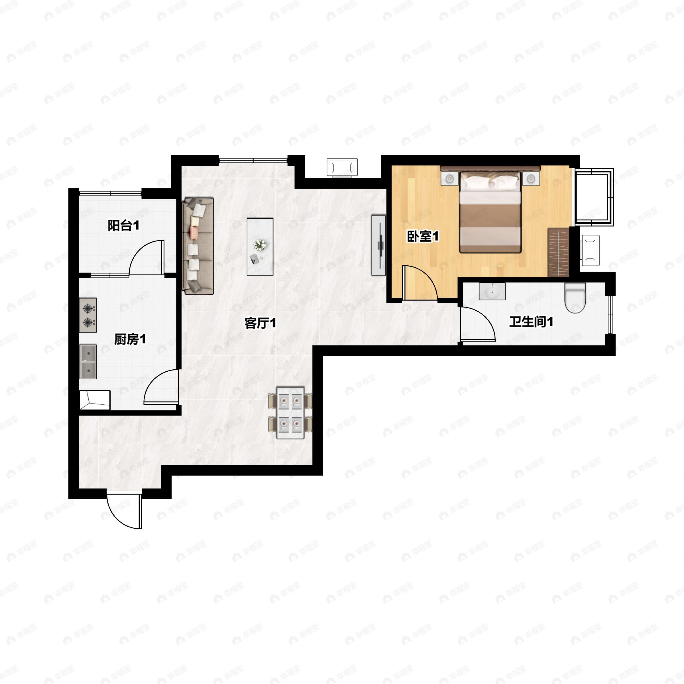 1室2厅1卫建面67平南户型图