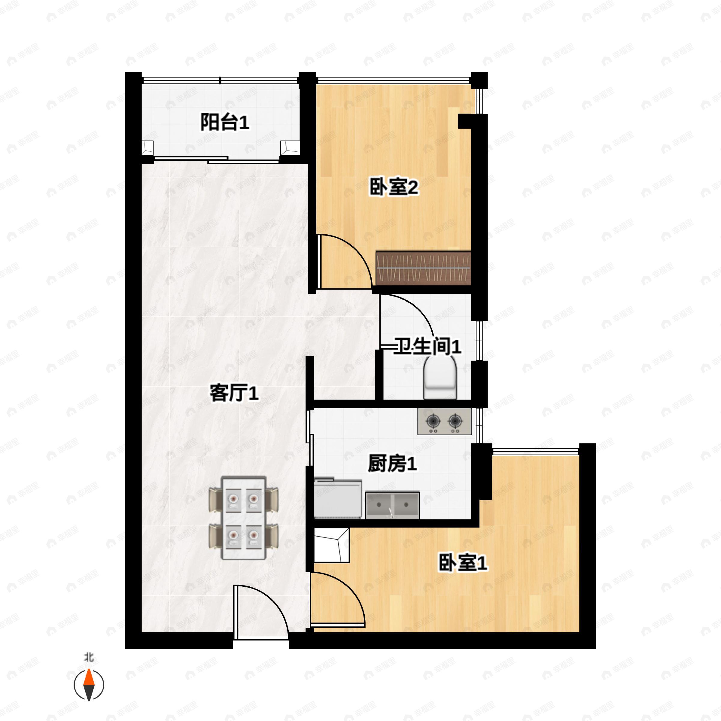 2室2厅1卫建面54平户型图