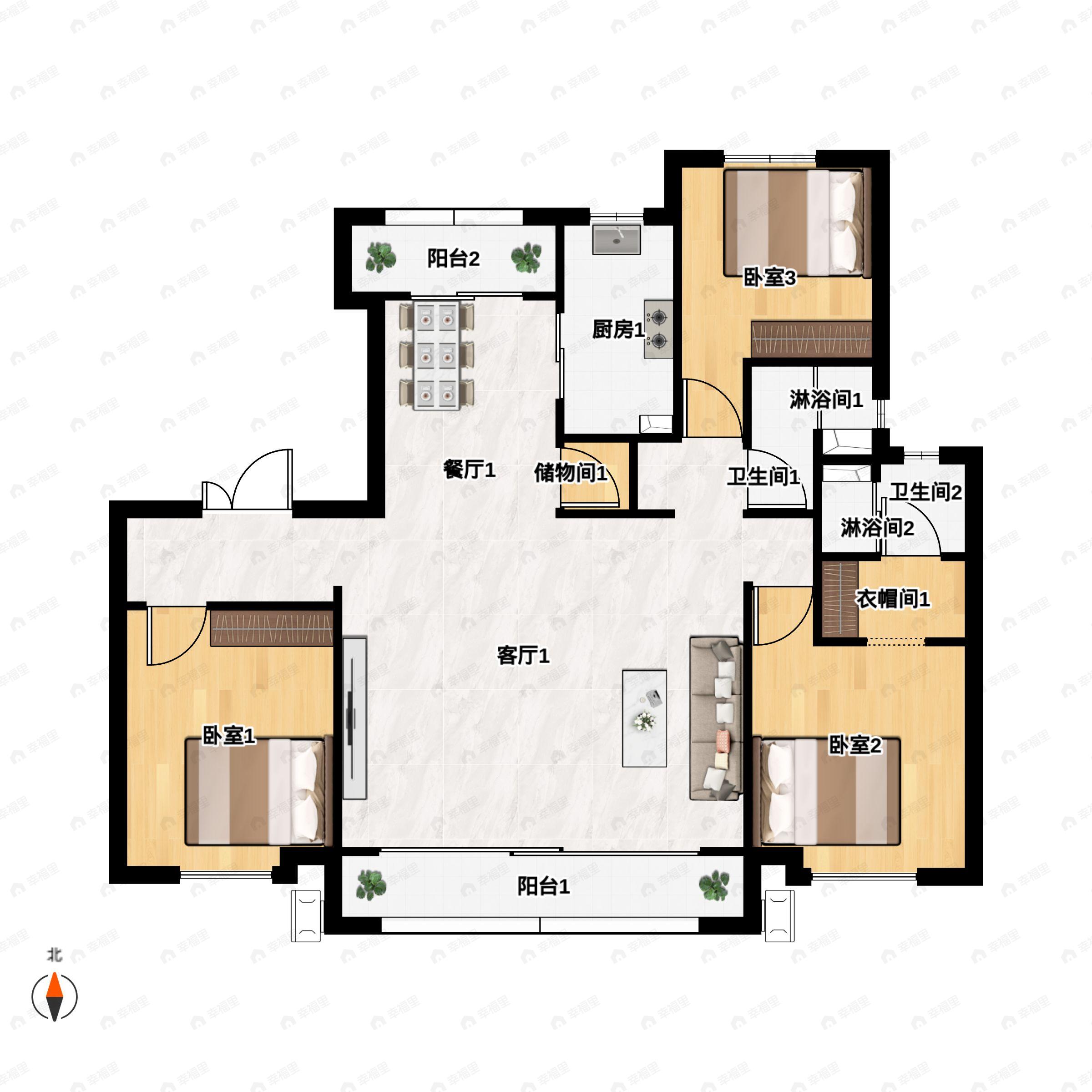 中国铁建景晟学府3室2厅2卫户型图