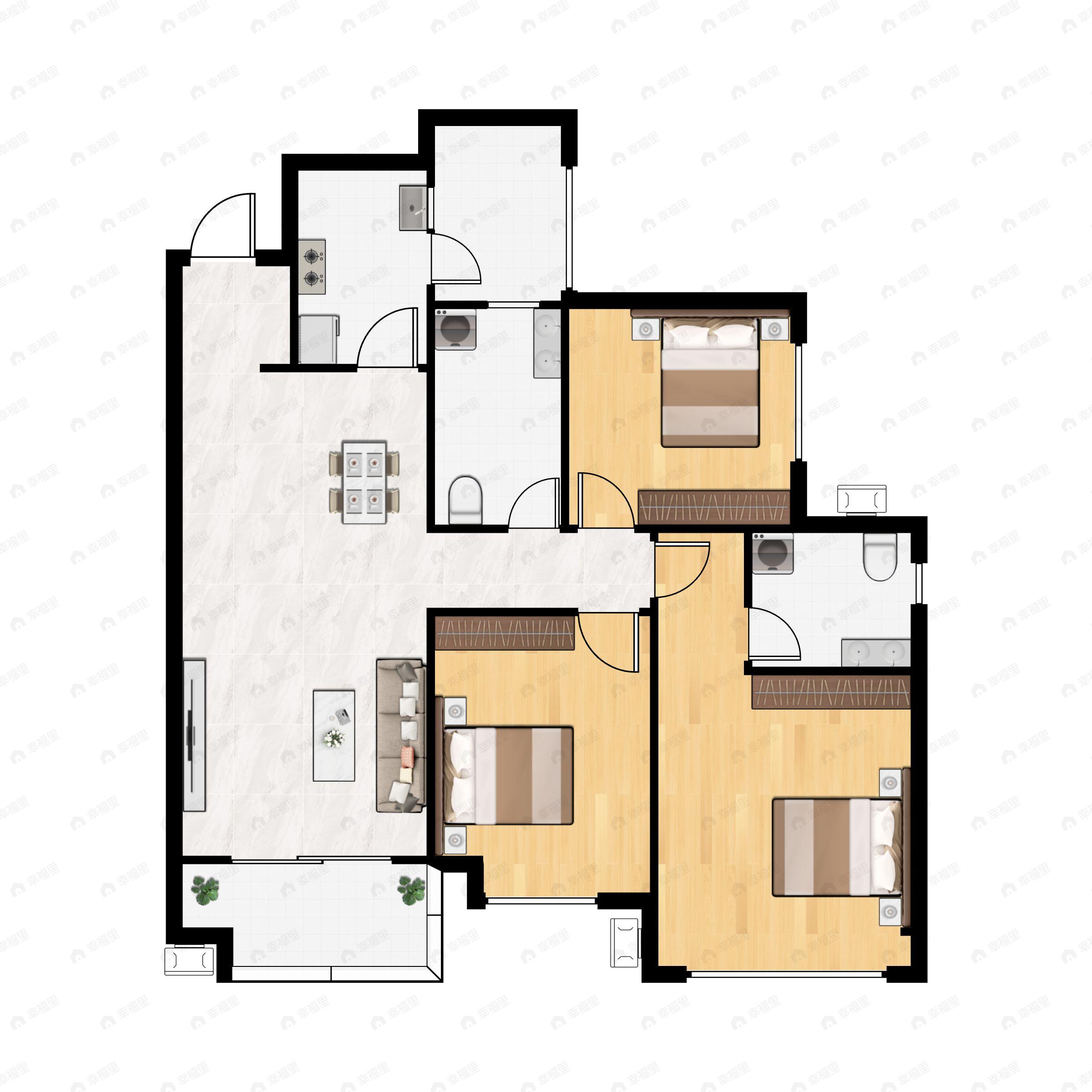 3室2厅2卫建面112平南户型图