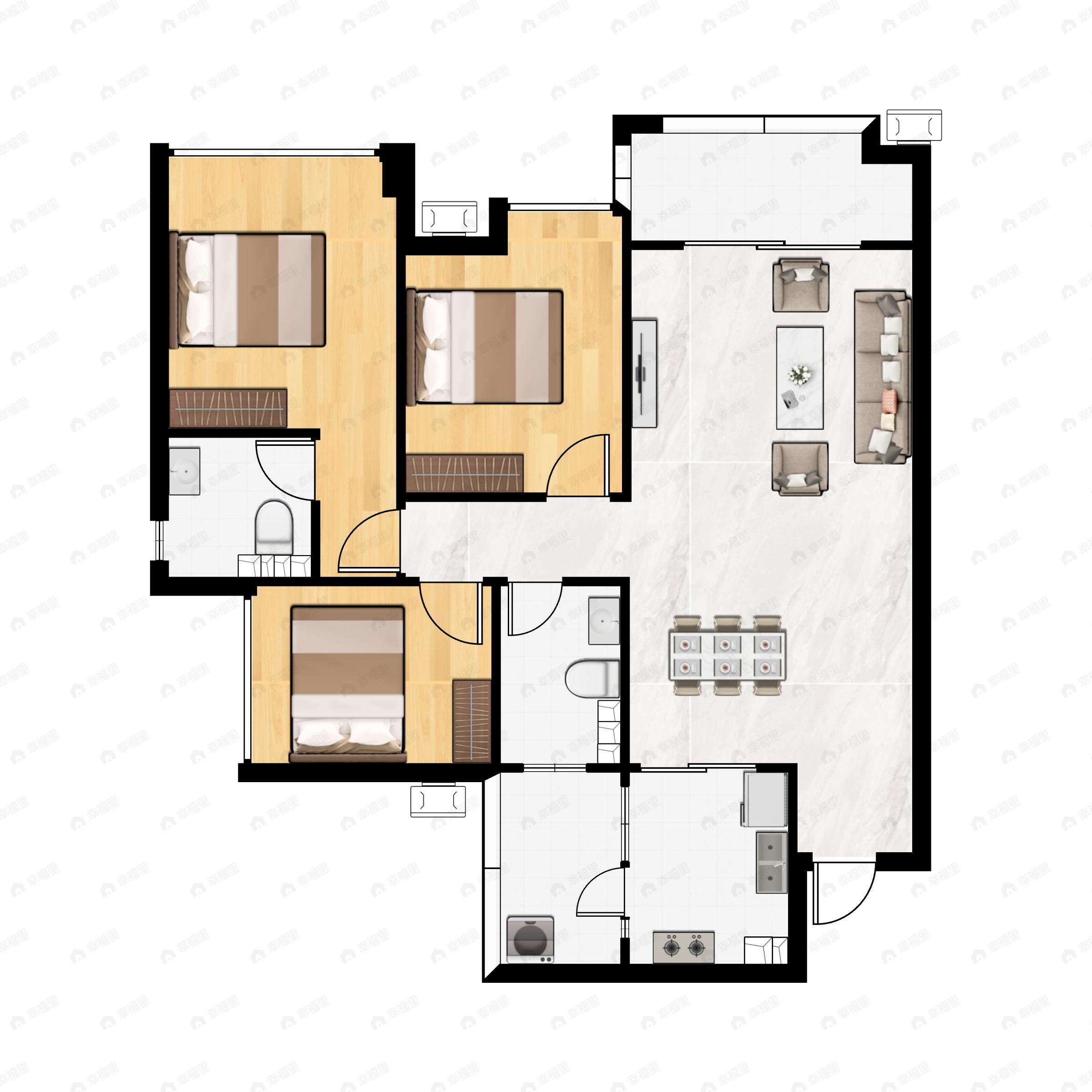 3室2厅2卫建面109平户型图