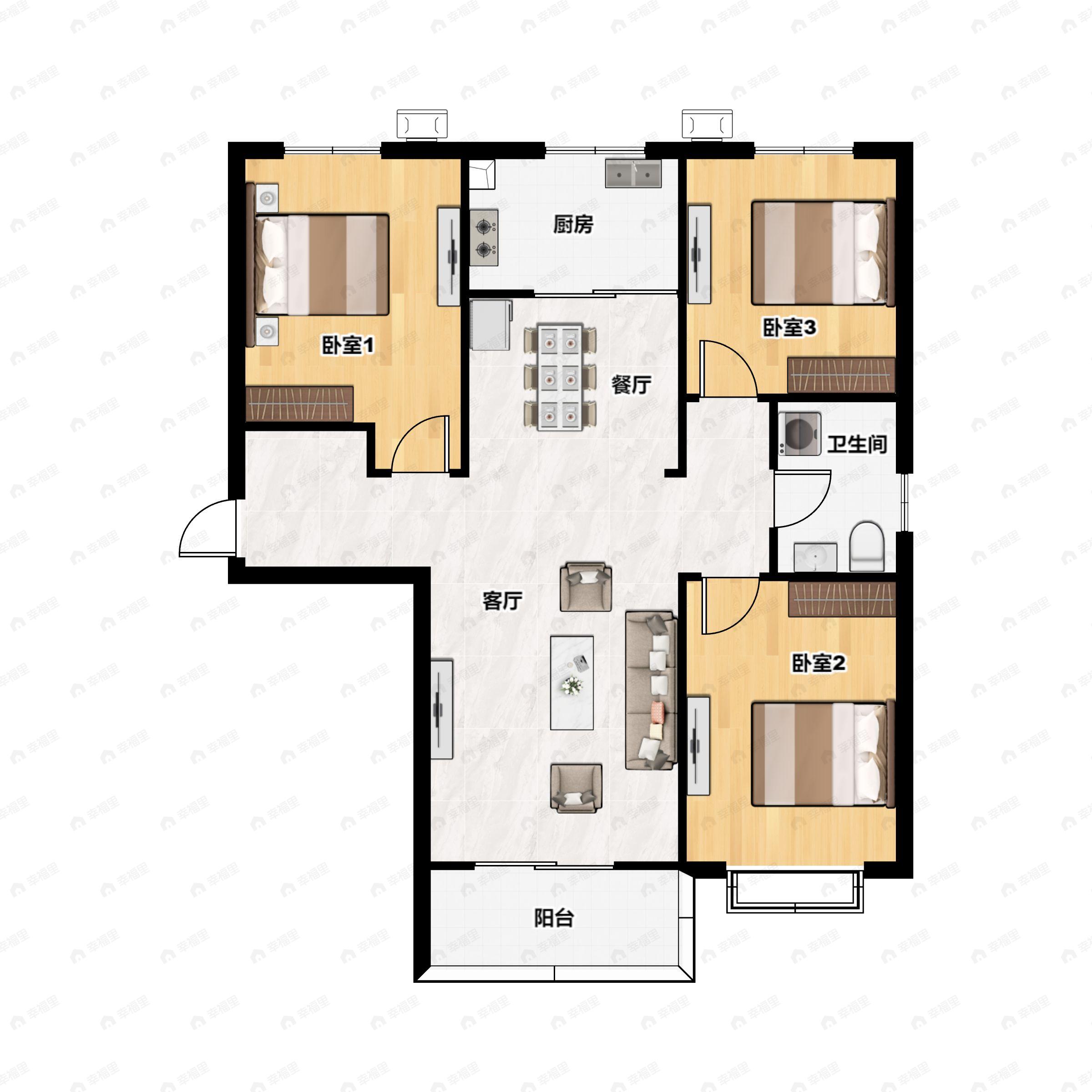 3室2厅1卫建面117平户型图
