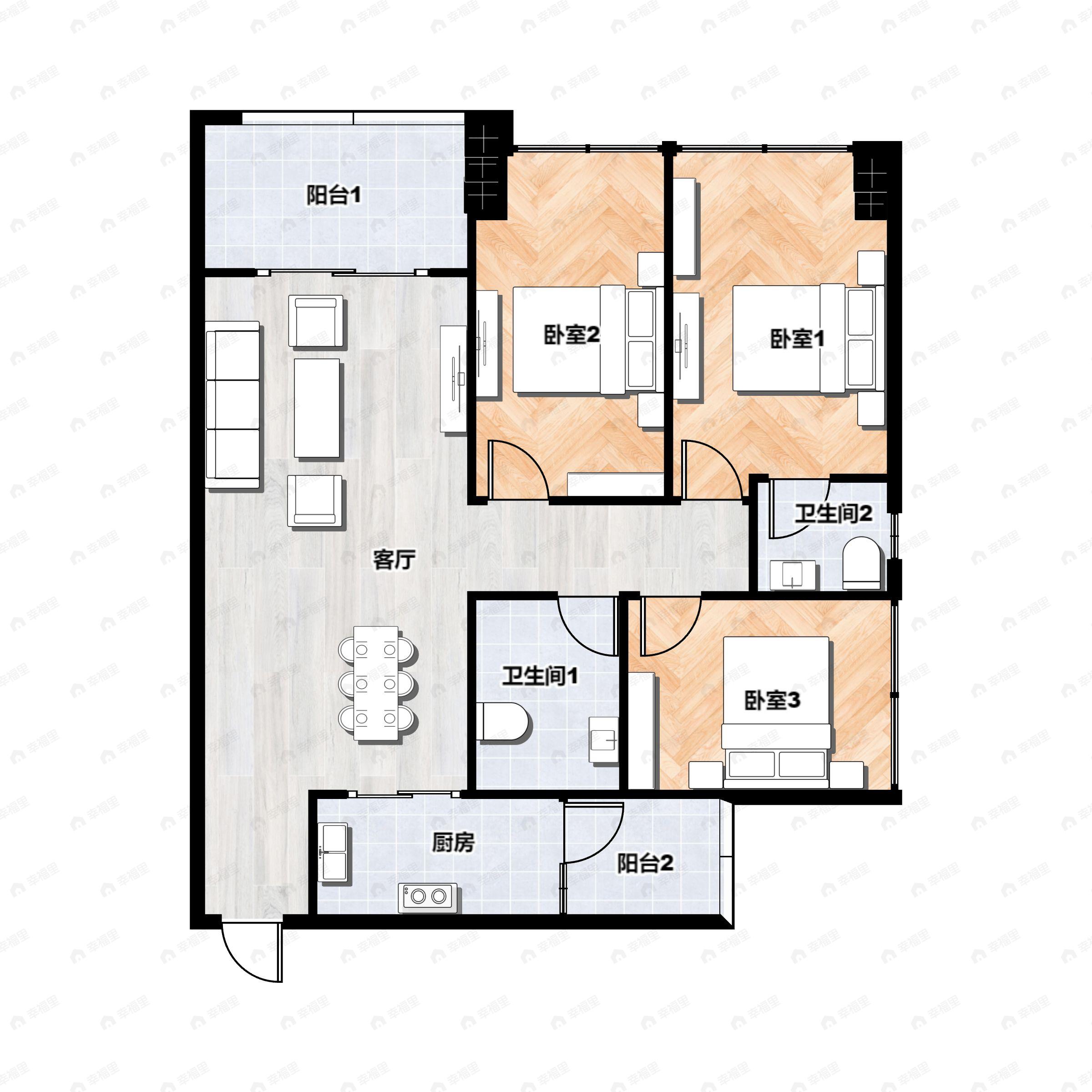 3室2厅2卫建面97平户型图