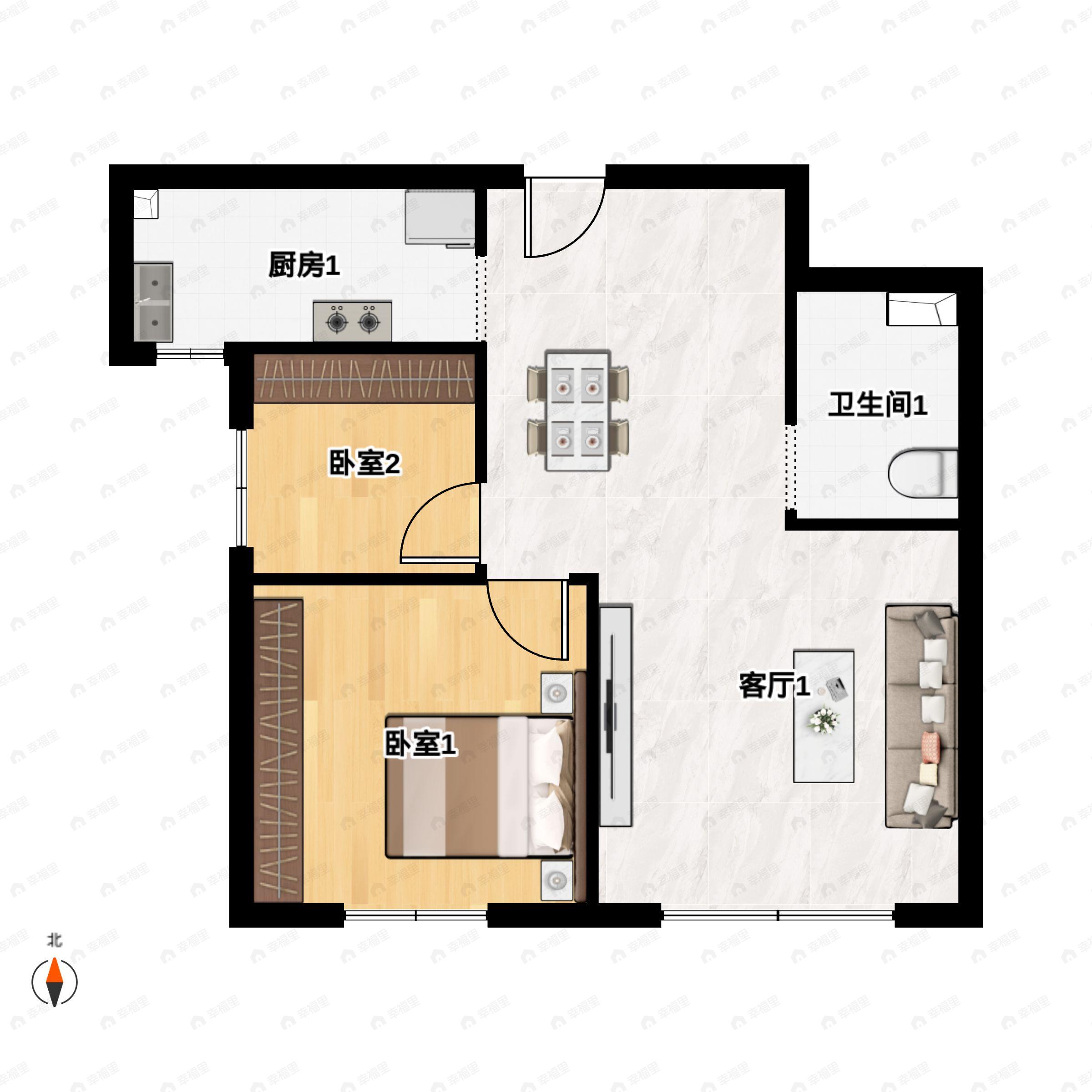 2室2厅1卫建面79平户型图