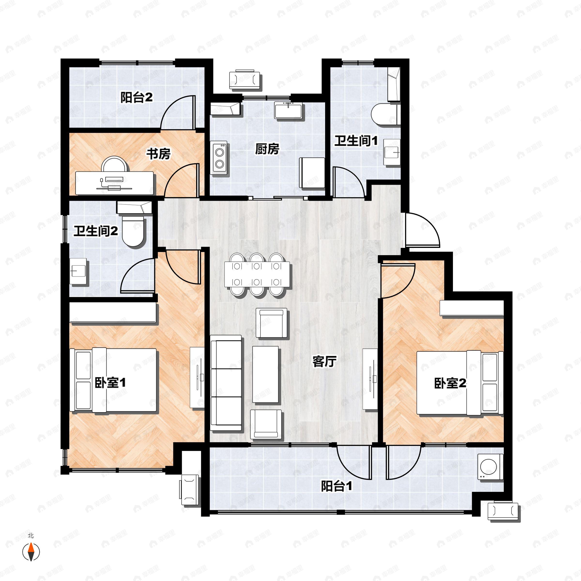 3室2厅2卫建面109平户型图