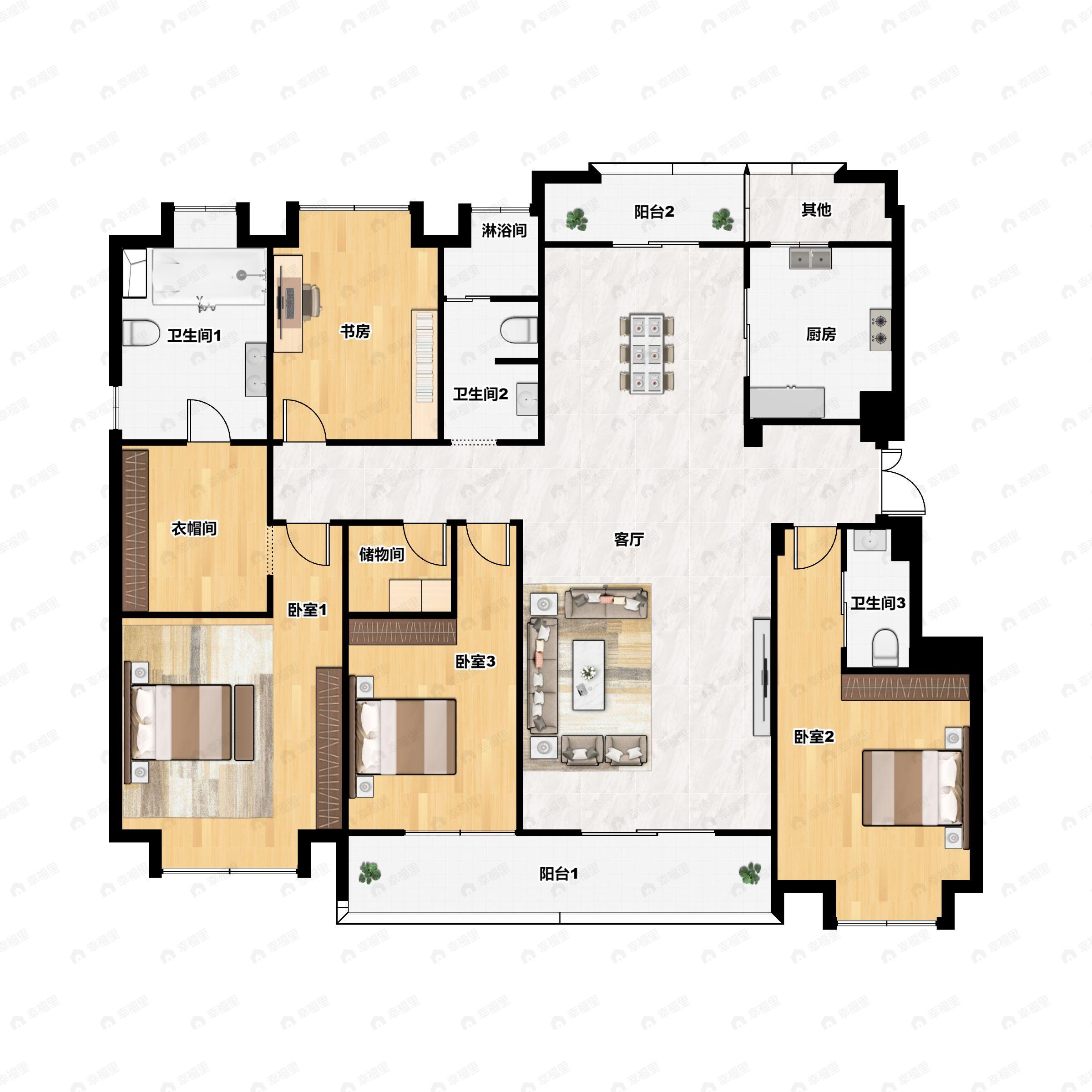 4室2厅3卫建面183平户型图