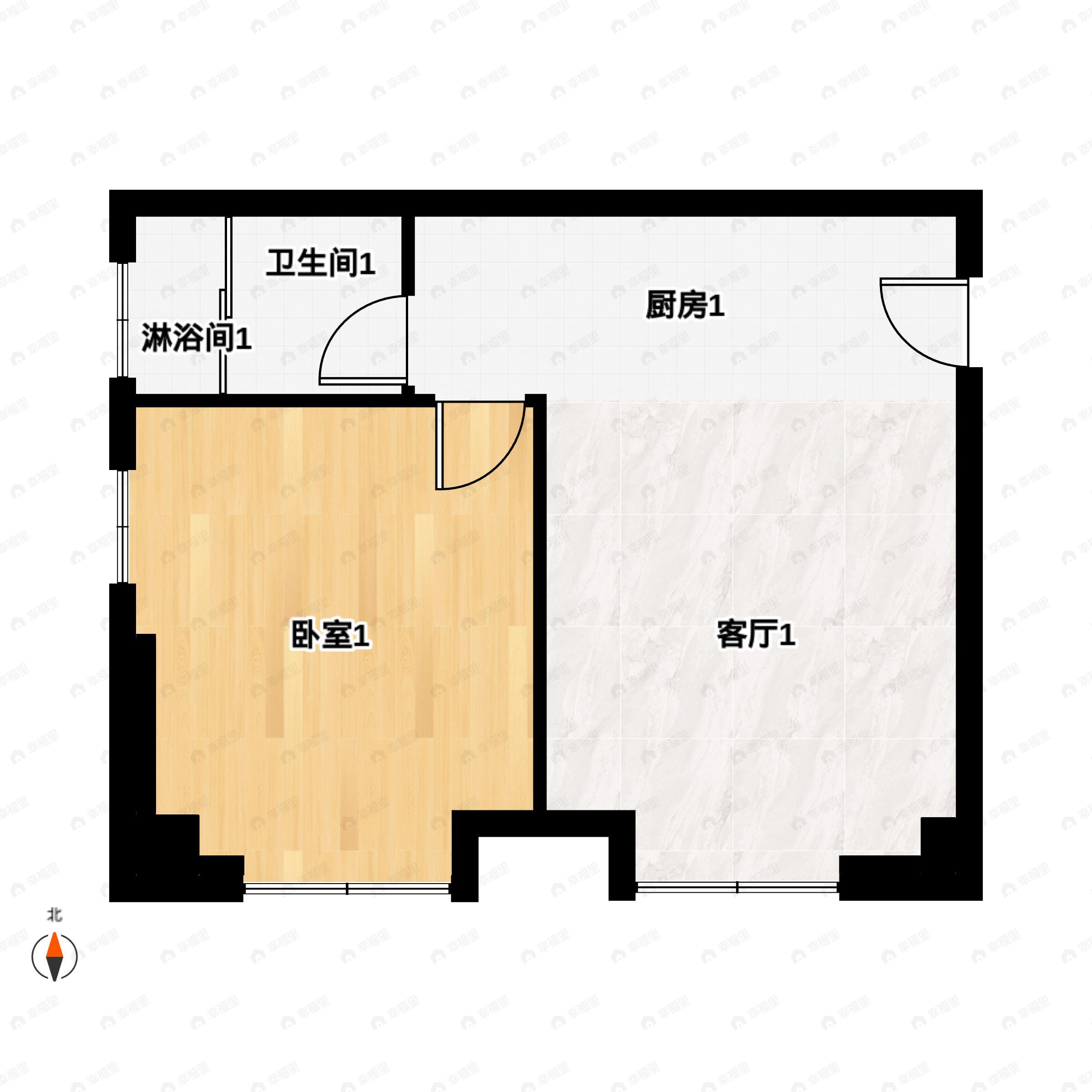 1室1厅1卫建面55平户型图