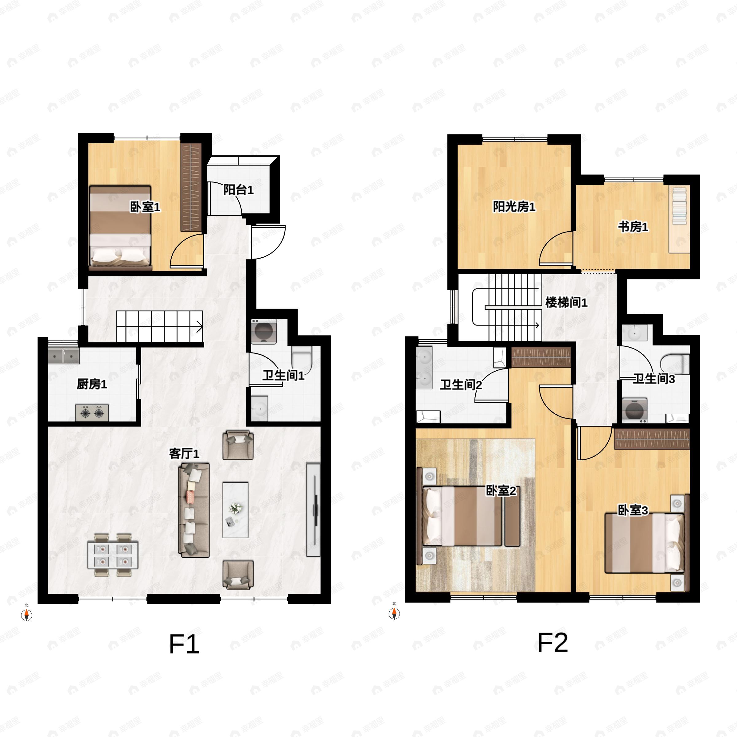 4室2厅3卫建面215m²北|南户型图