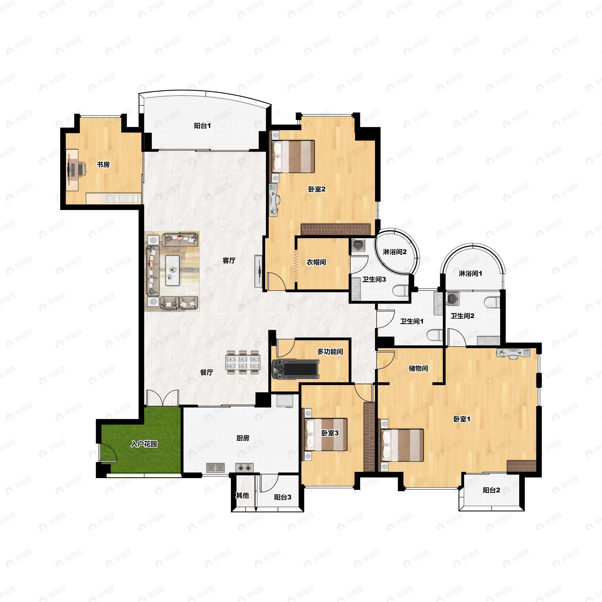 5室2厅2卫建面295平北户型图