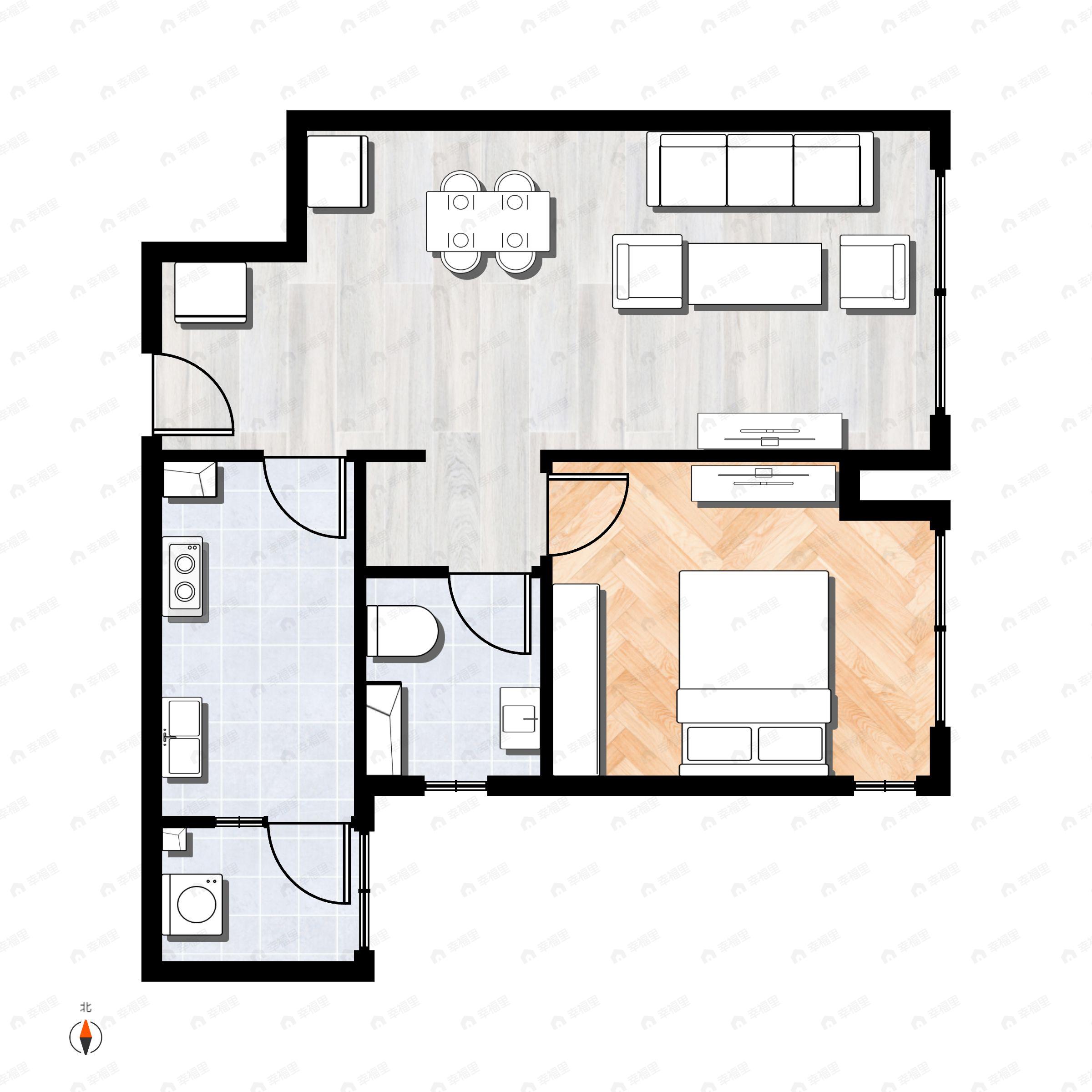 1室2厅1卫建面49平户型图