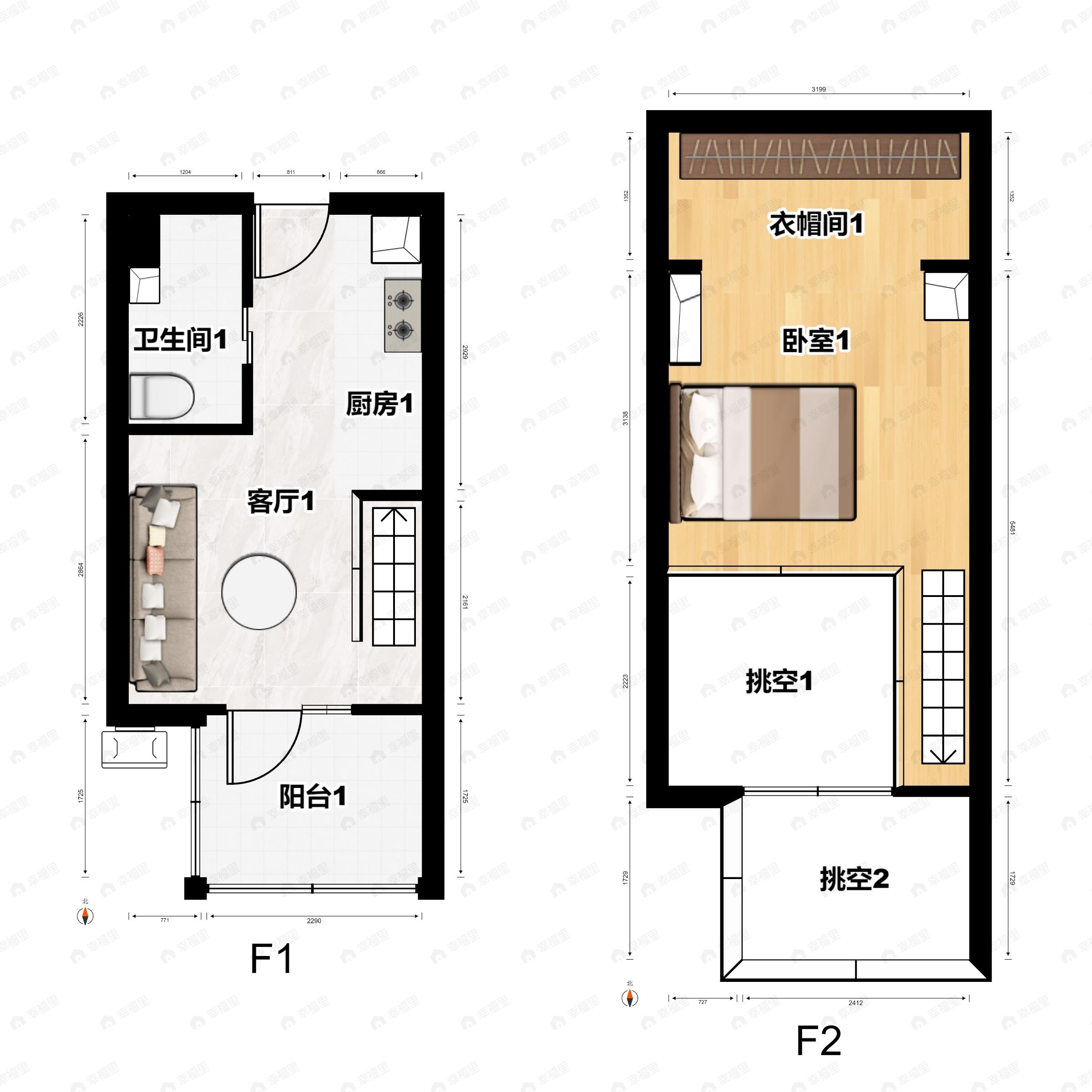 1室1厅1卫建面30平户型图