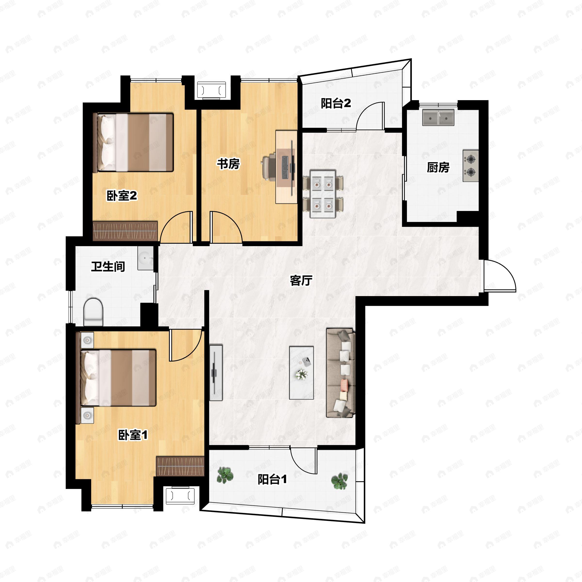 恋湖家园滨湖区二期3室2厅1卫户型图