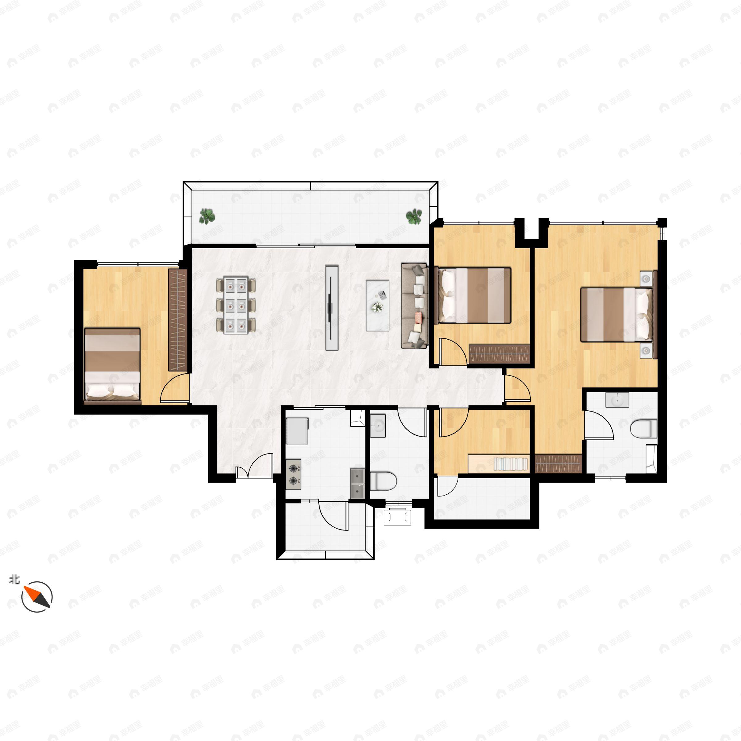 3室2厅2卫建面142平户型图