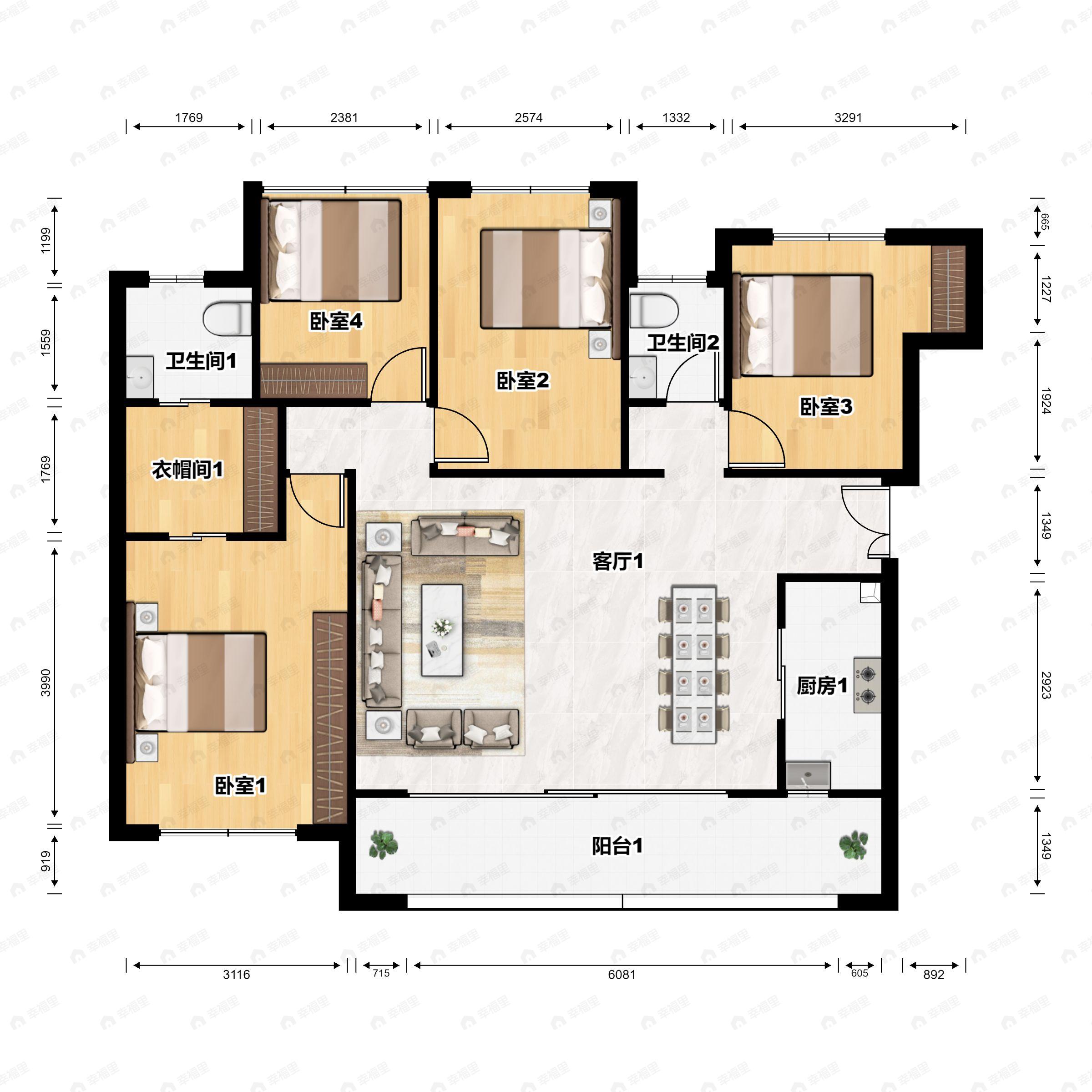 4室2厅2卫建面146平南户型图