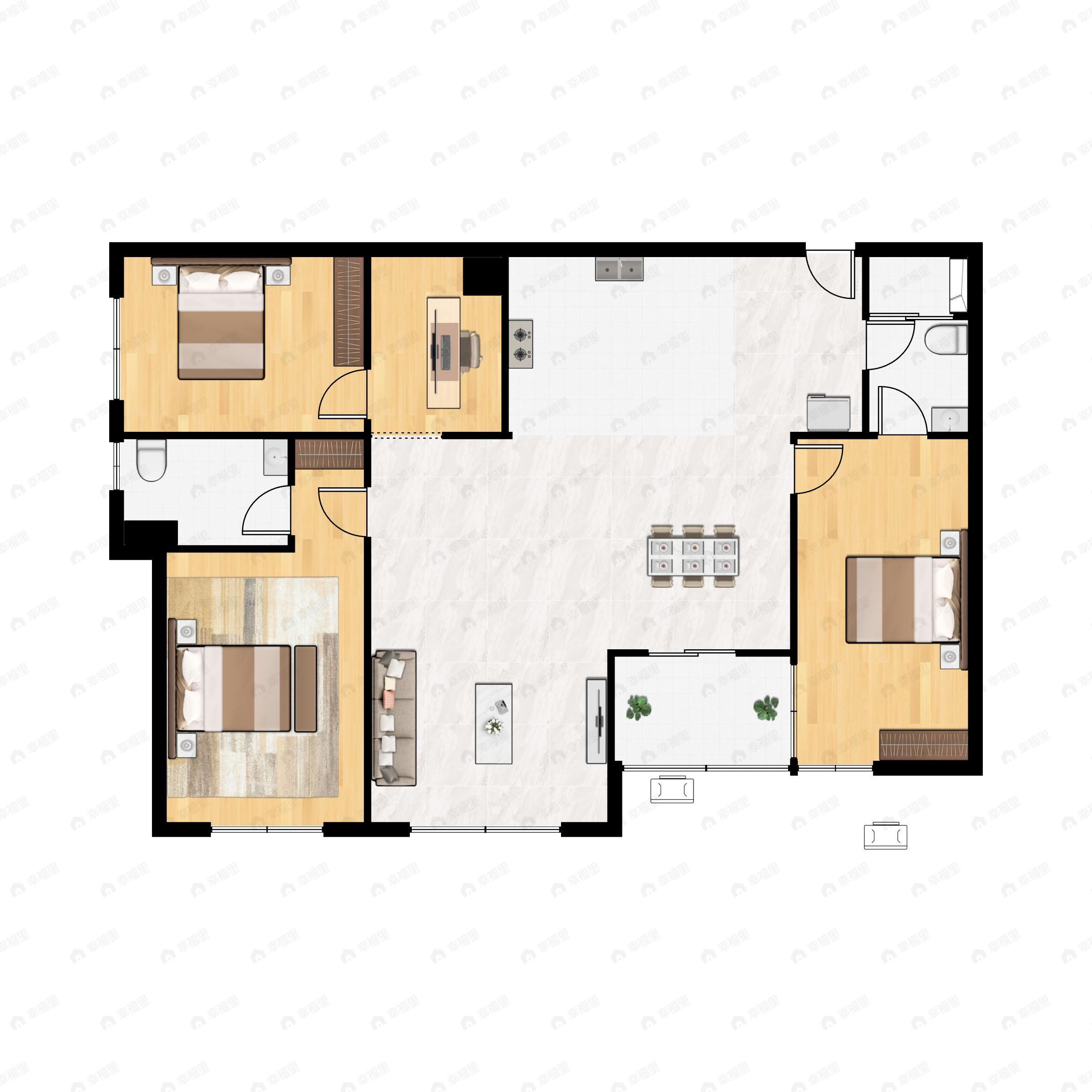 华府金沙名城3室2厅2卫户型图