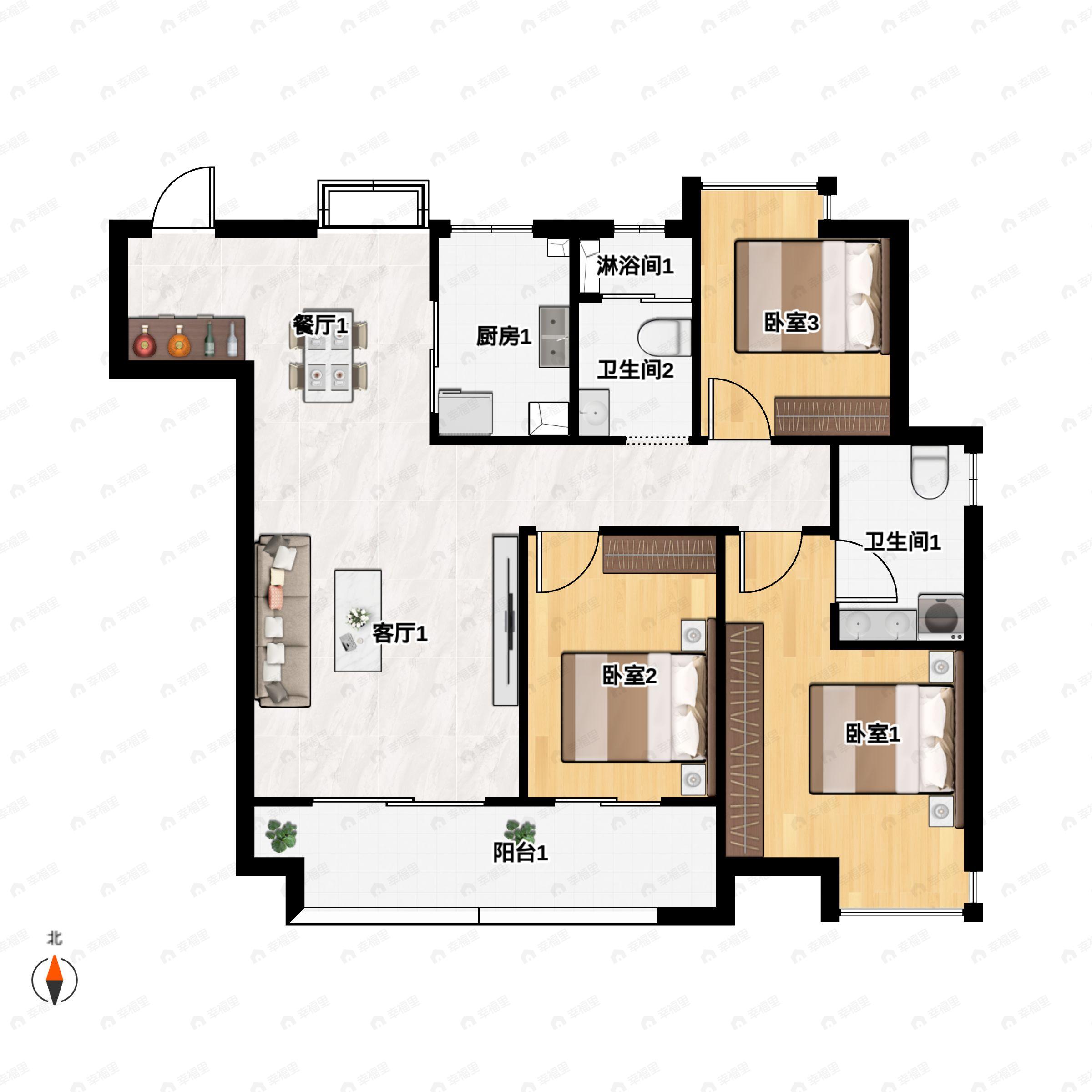 3室2厅2卫建面116平户型图